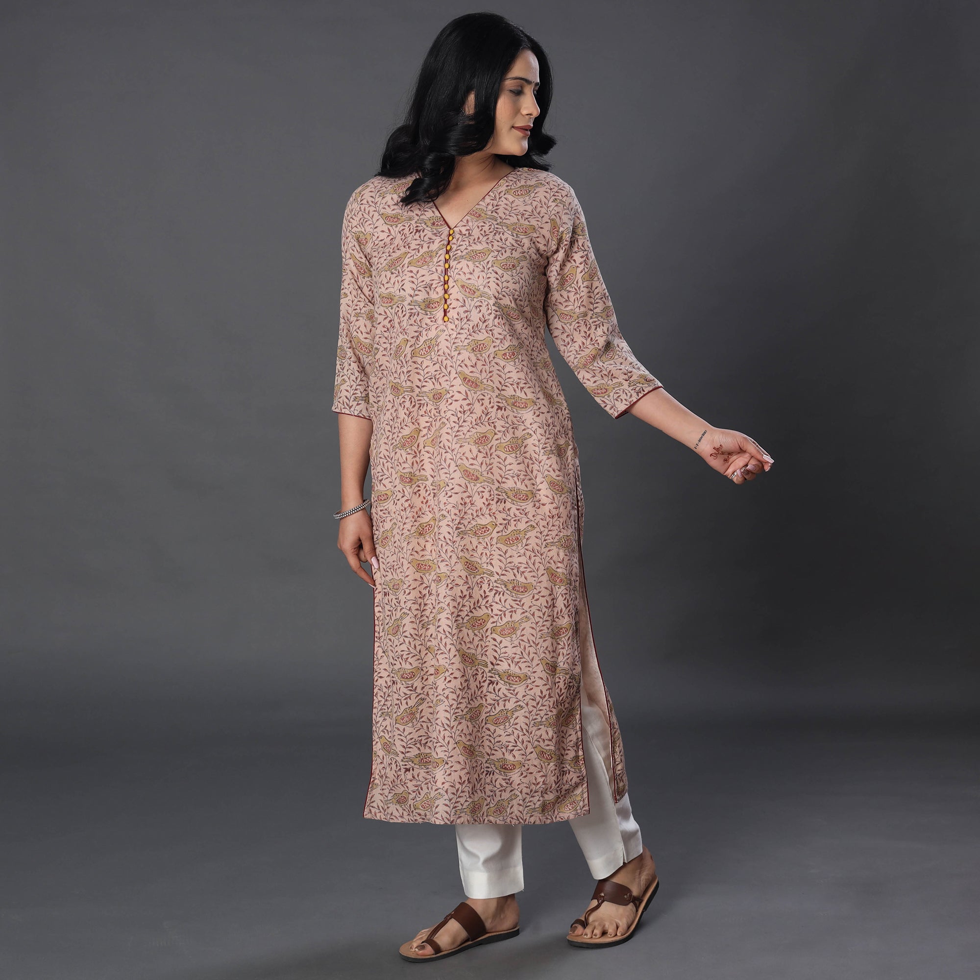 ITOKRI CASUALS Beige - Handwoven Wool Pedana Kalamkari Print Kurta - view 2