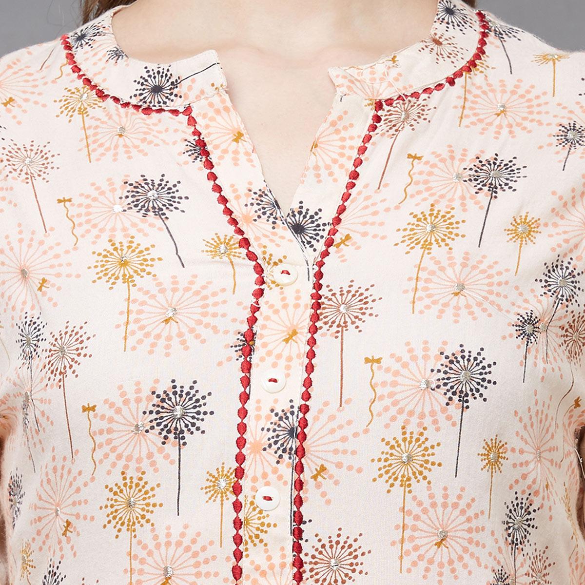 Peachmode Jazzy Peach Colored Casual Printed Cotton Kurti-Palazzo Set - view 7