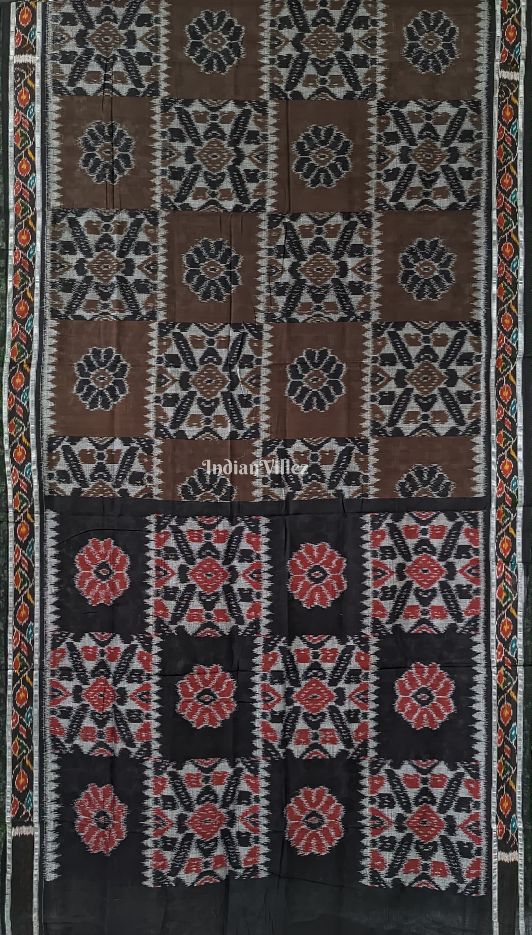 IndianVillèz Cofee Black Maniabandha Odisha Ikat Cotton Saree