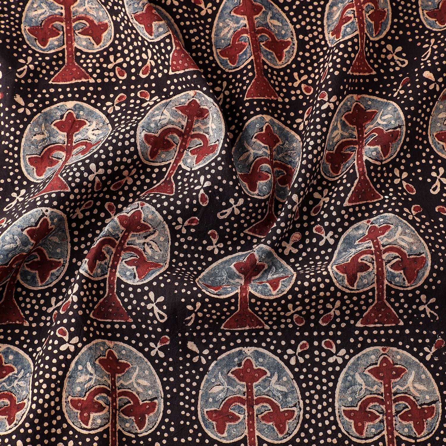 Black Tree Boota Ajrakh Hand Block Printed Cotton Fabric - view 3