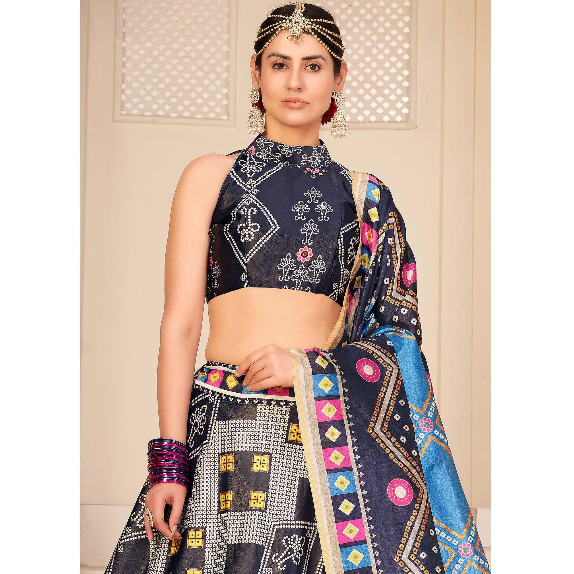 Peachmode Multi Party Wear Digital Printed Silk Lehenga Choli - view 3