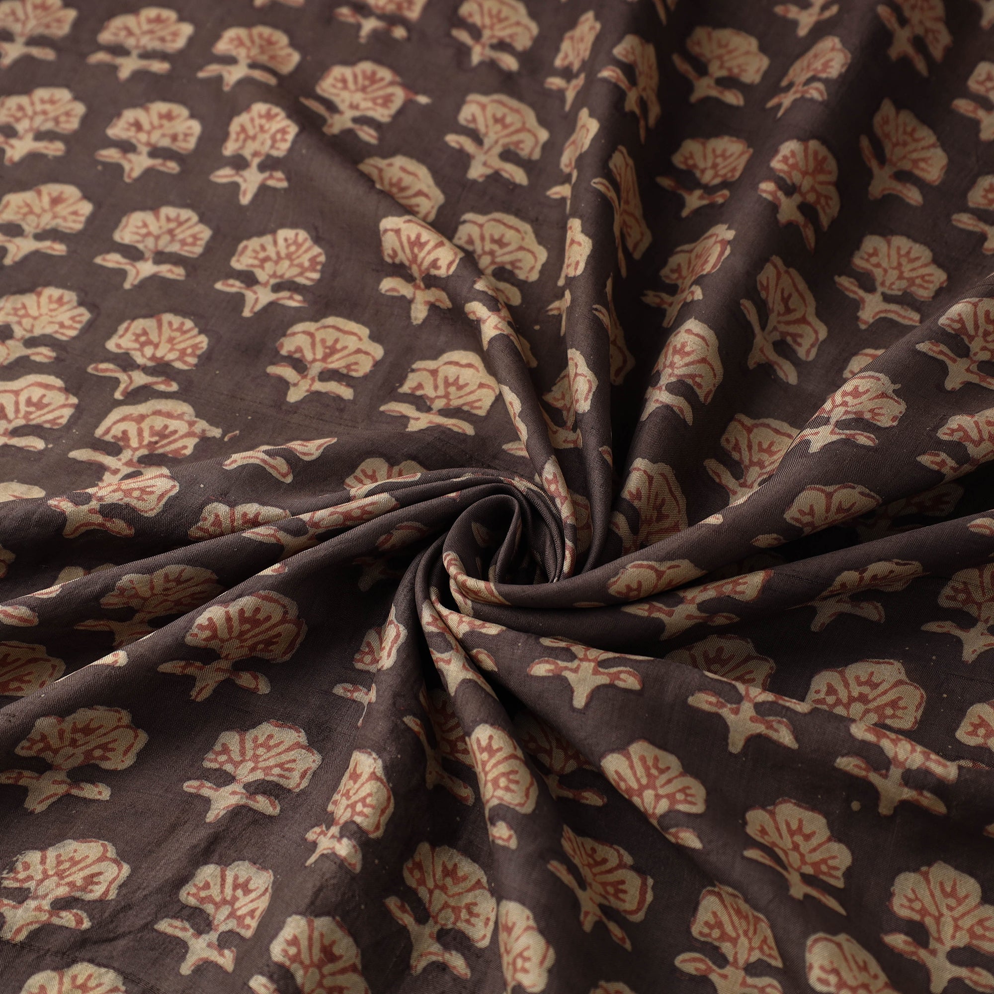 HAVELI CHRONICLES Brown - Akola Hand Block Printed Mulberry Silk Fabric 05 - view 4