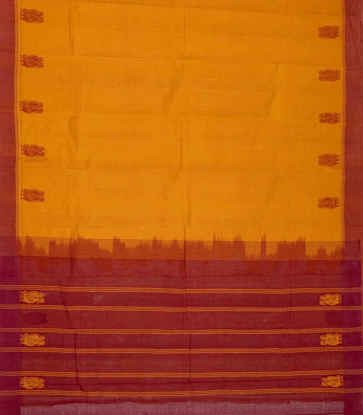 RmKV Turmeric Yellow Handloom Rasipuram Cotton Saree With Annam Motifs - view 2
