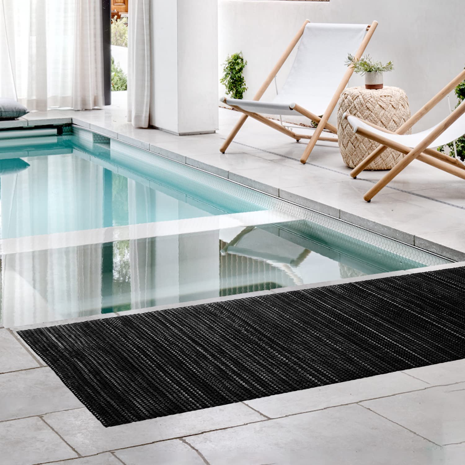 Kuber Industries Rubber Waterproof Anti-Skid Swimming Pool Mat|Shower Mat|Rainmat for Entrance Area,Bathroom,2 x 8 Feet (Black)