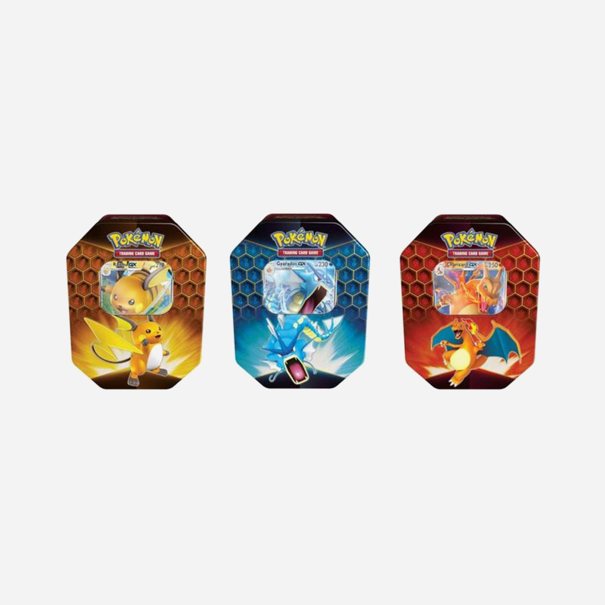 Pokémon TCG Hidden Fates Tin 3x Lot Charizard/Gyrados/Raichu