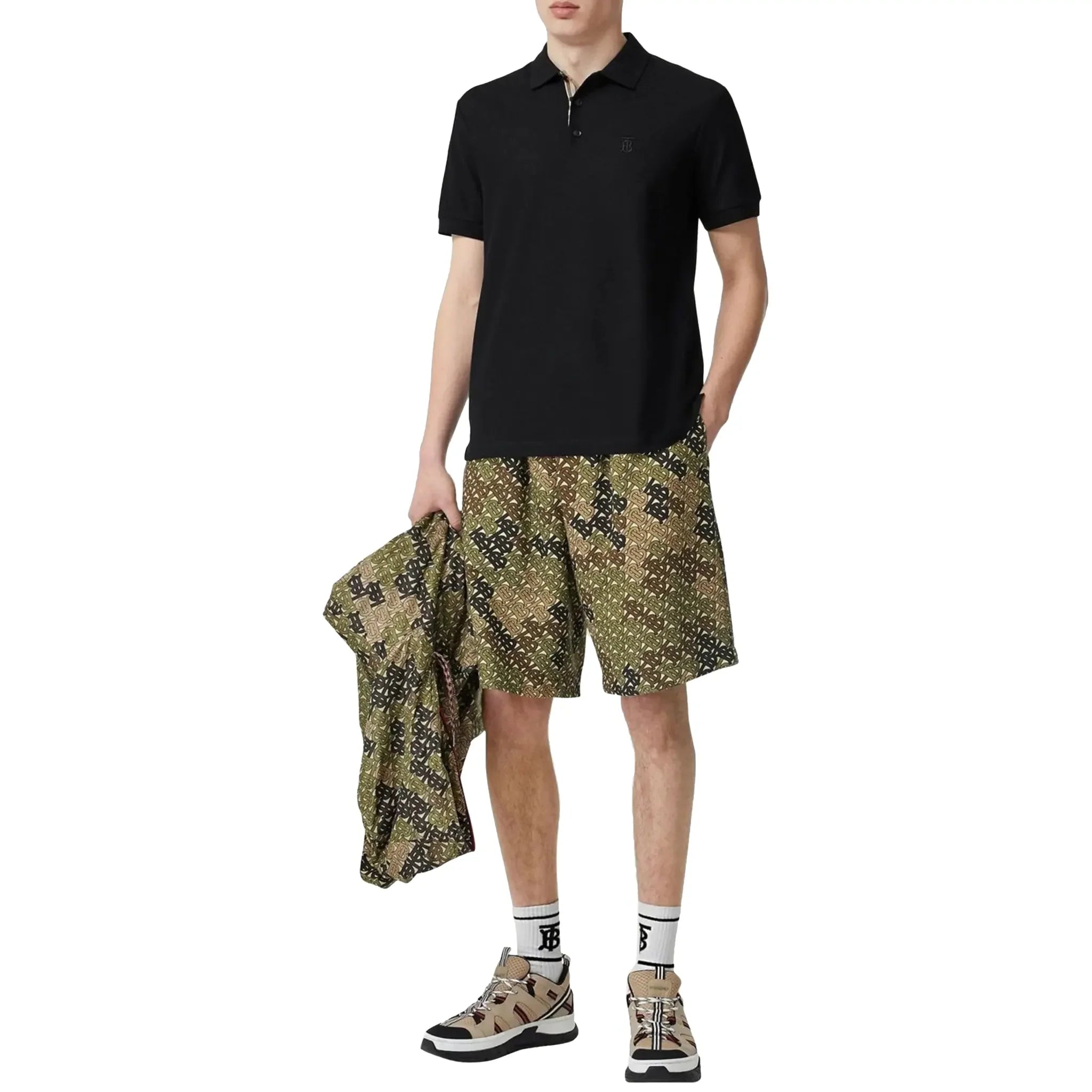 Burberry Eddie Logo Pique Cotton Black Polo Shirt - view 4
