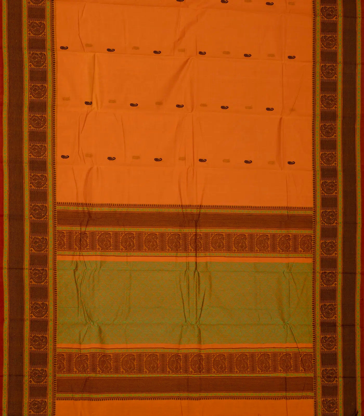 RmKV Mango Yellow Handloom Kanchi Cotton Saree With Mango Buttas - view 2