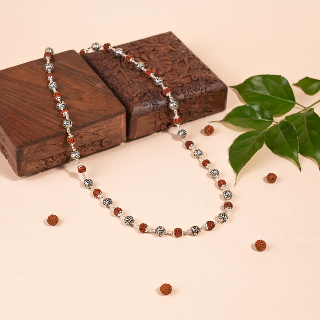 Prinjal Jewellers Rudraksha and Om Namah Shivay silver beads mala - view 2