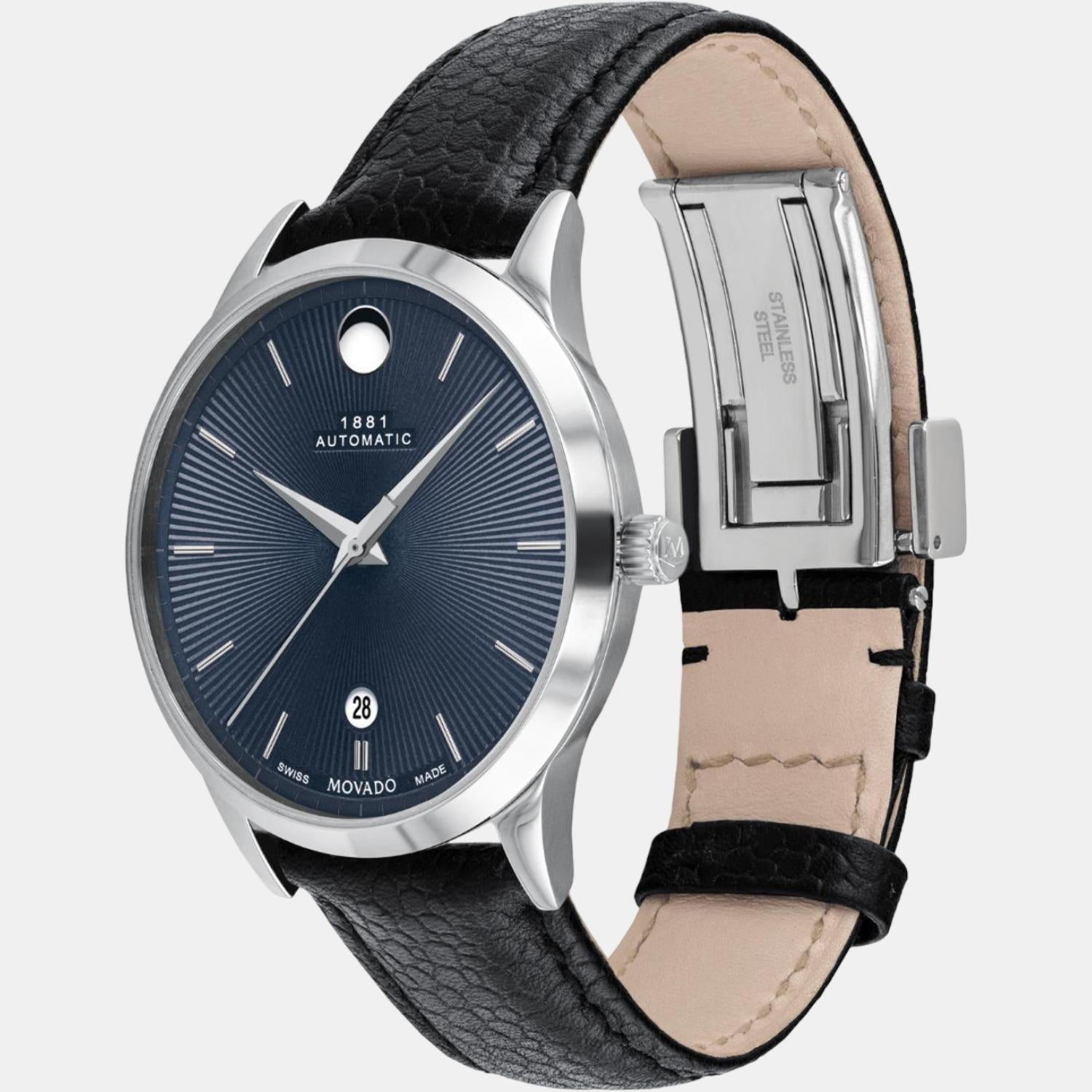 Movado 1881 Automatic Men Quartz Blue Dial Analog Leather Watch 607454 - view 2