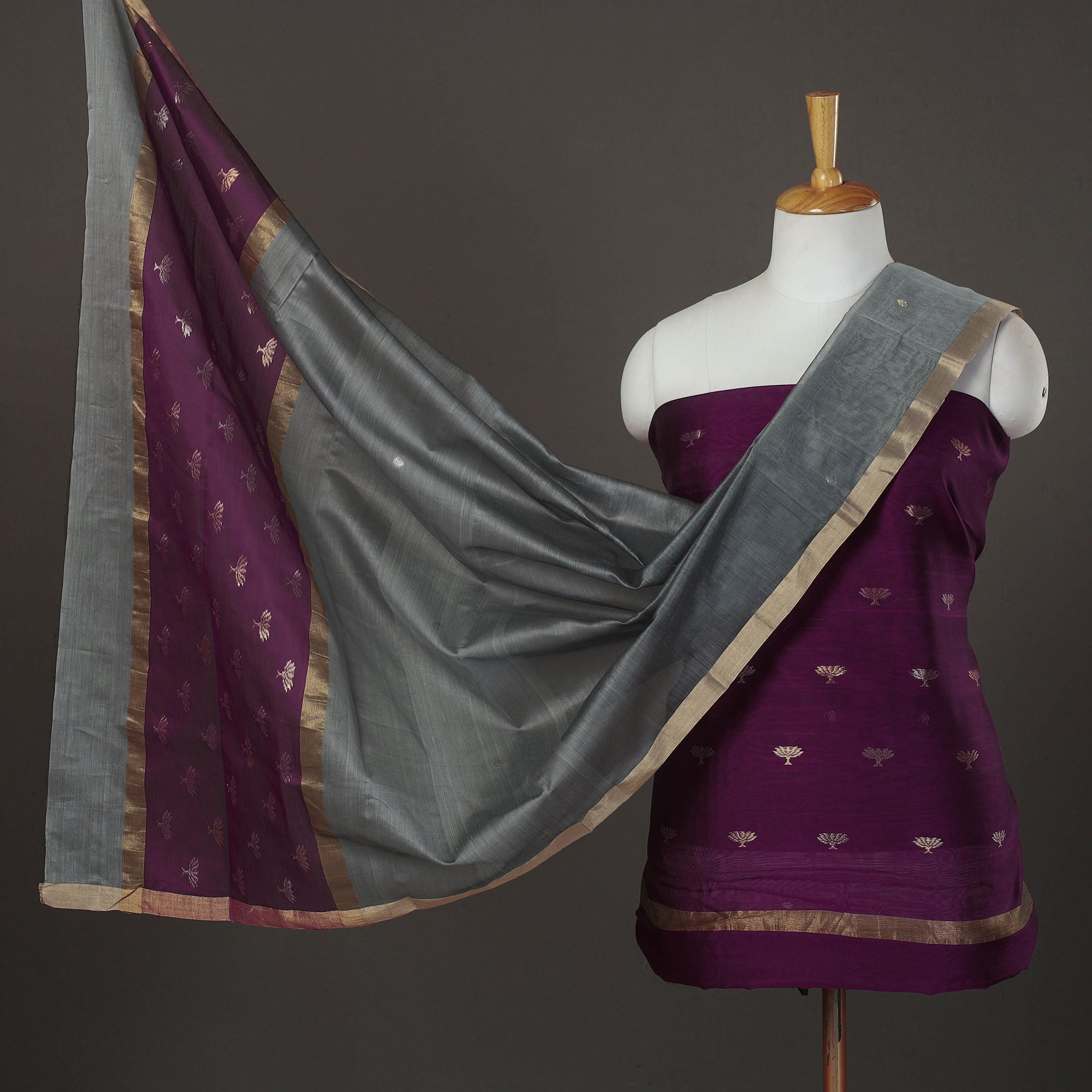 CHANDERI BY RAUPH KHAN 2pc Zari Buti Handloom Chanderi Silk Dress Material 21