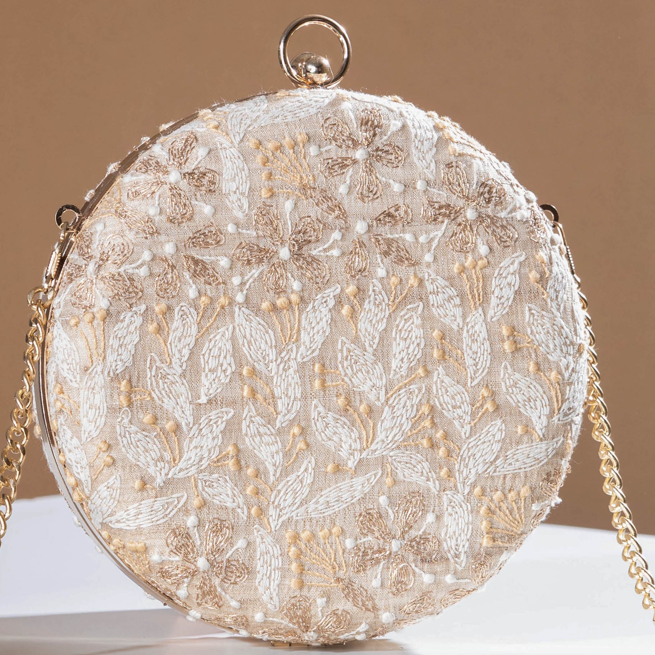 LAVANGG Beige - Chikankari Zari Hand Embroidered Tussar Silk Clutch/Sling Bag - view 2