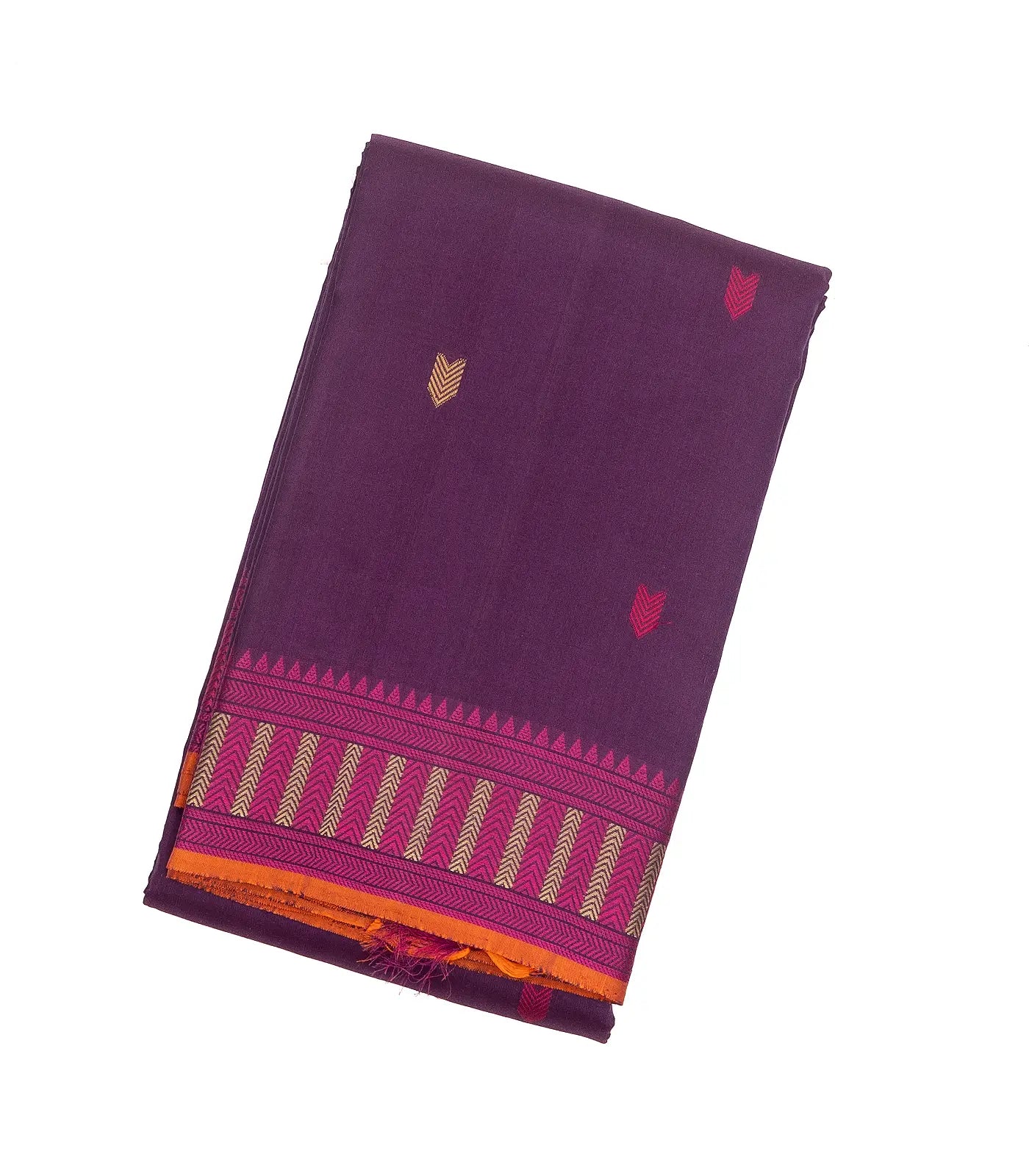 RmKV Purple Handloom Kanchi Cotton Saree With Vanki Motifs