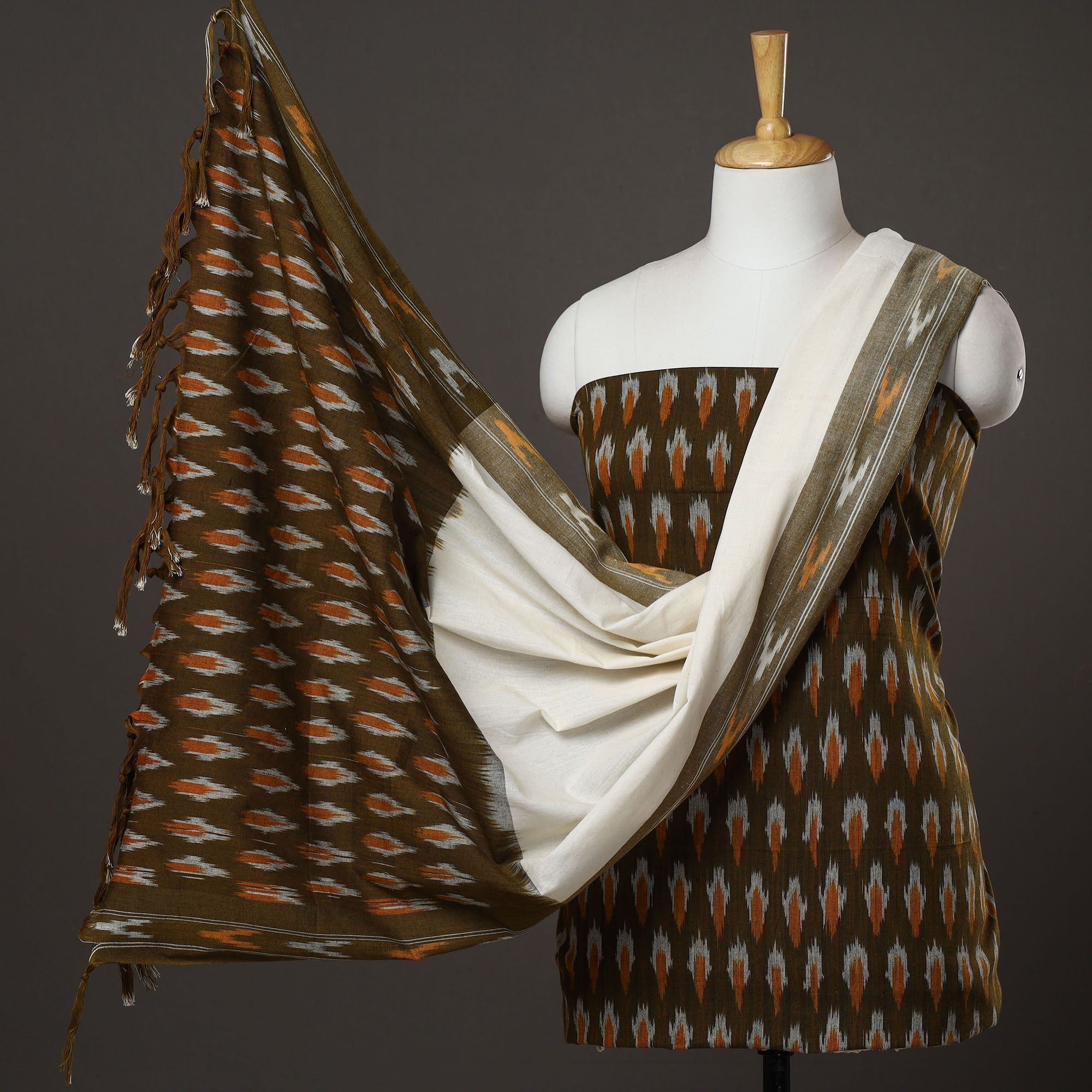 SOUTH KARGHA Brown - 3pc Cotton Handloom Pochampally Ikat Dress Material