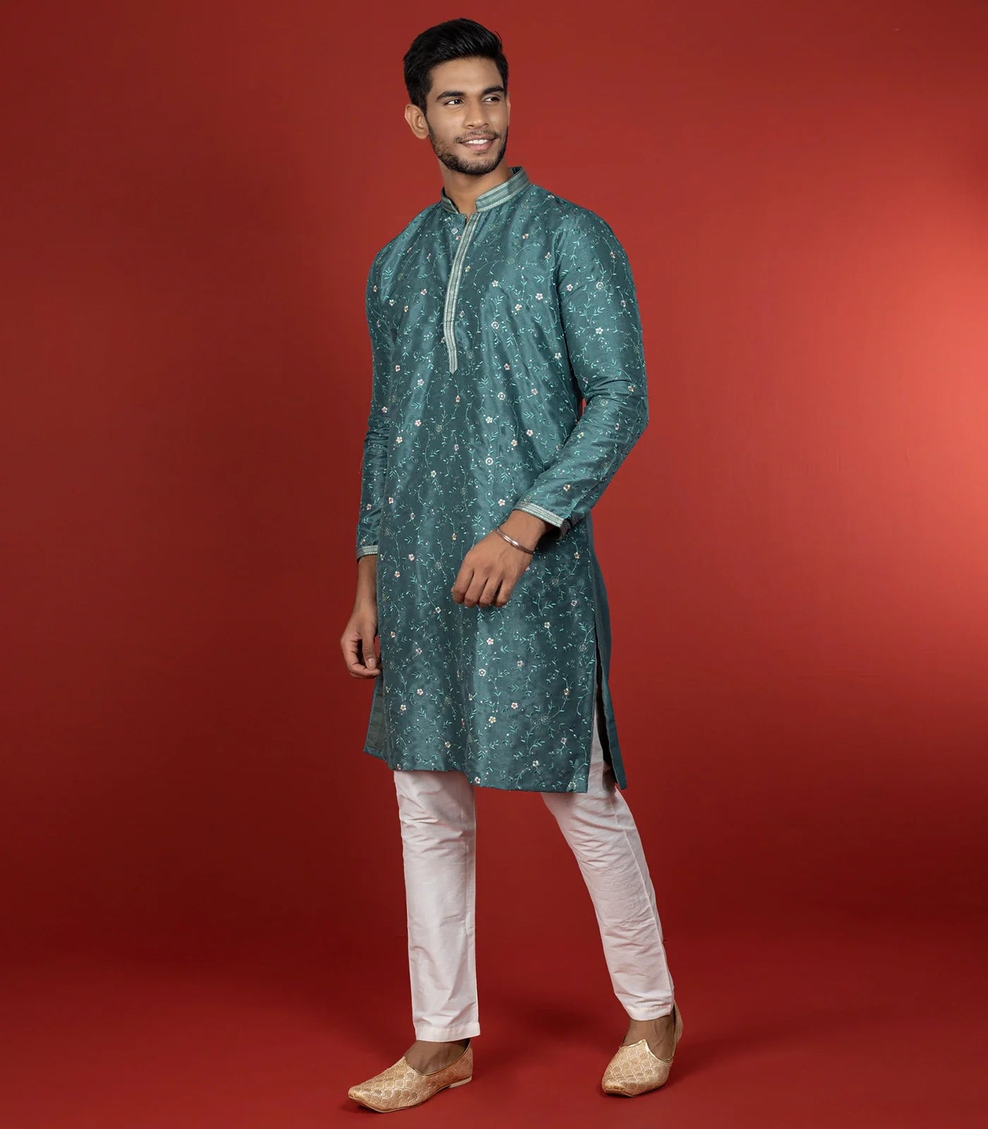 RmKV Stone Blue Kurta With White Straight Fit Pants-Blue - view 2