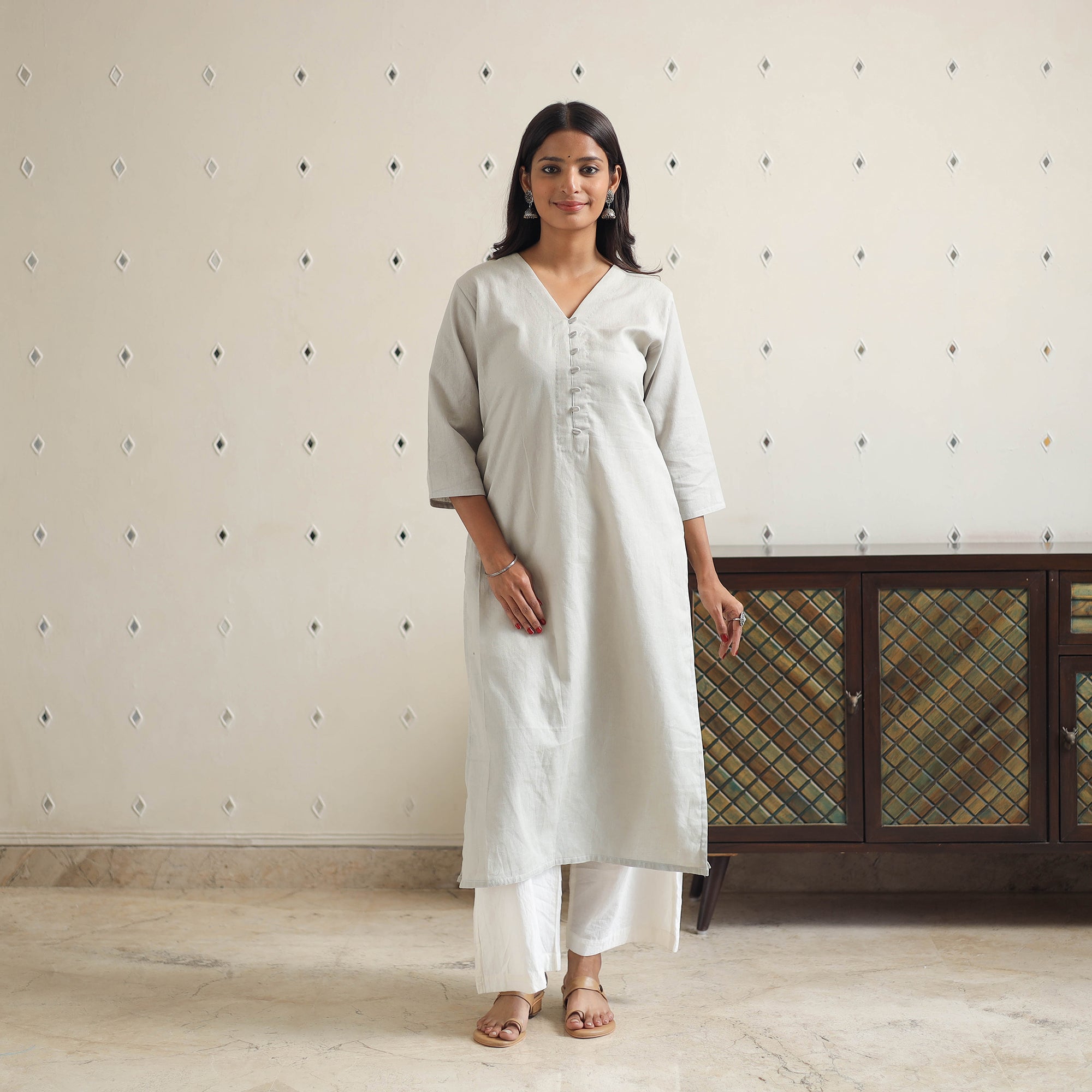 ITOKRI CASUALS Afiya Light Grey Flex Cotton Straight Plain Kurta - view 2