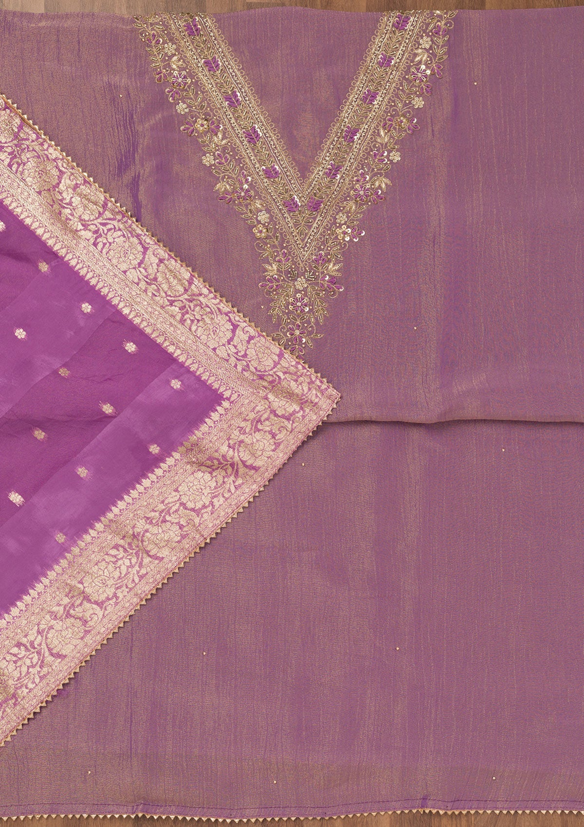 Koskii Purple Zariwork Raw Silk Unstitched Salwar Suit - view 3