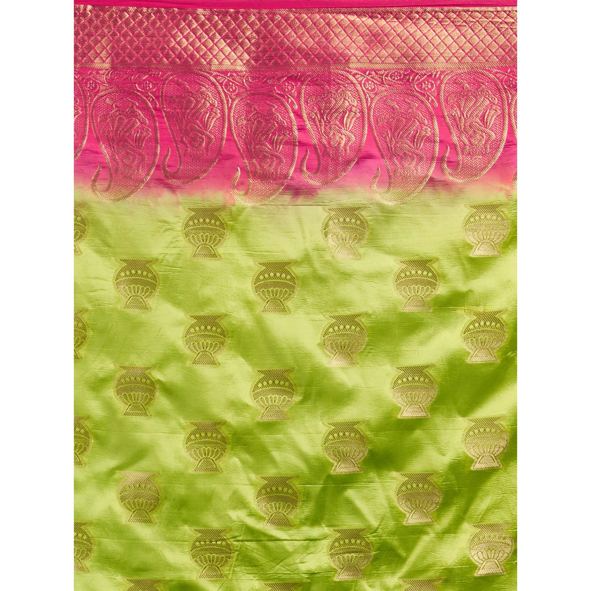 Peachmode Exceptional Green Colored Festive Wear Woven Cotton Silk Saree - view 6