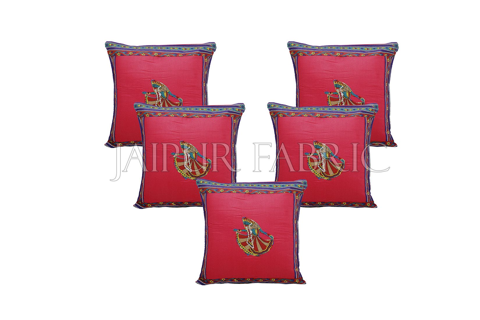 JaipurFabric® Pink Color Ghoomar Patch Work Cotton Cushion Cover