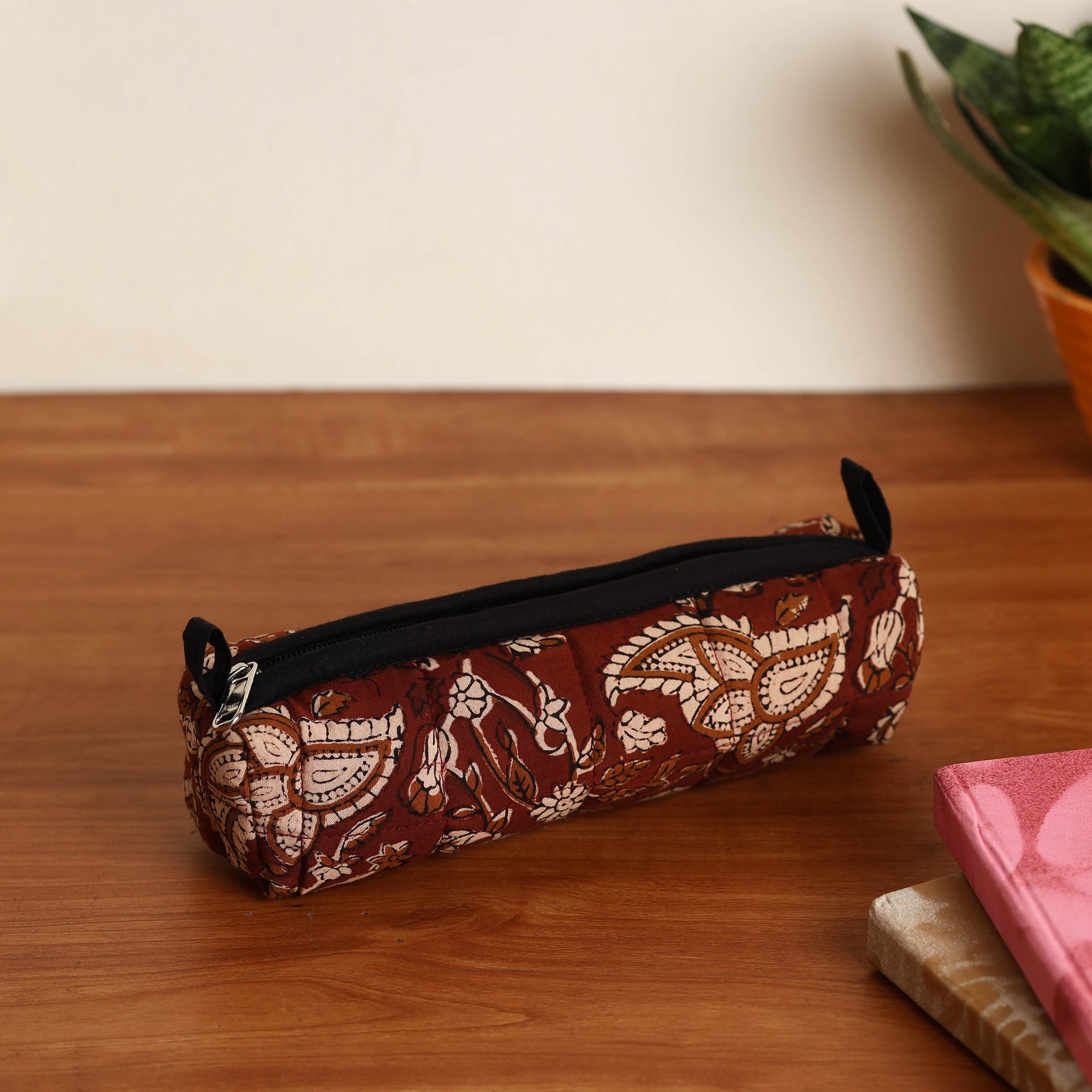 NOORI BAZAR Brown - Handmade Quilted Cotton Pencil Pouch 07