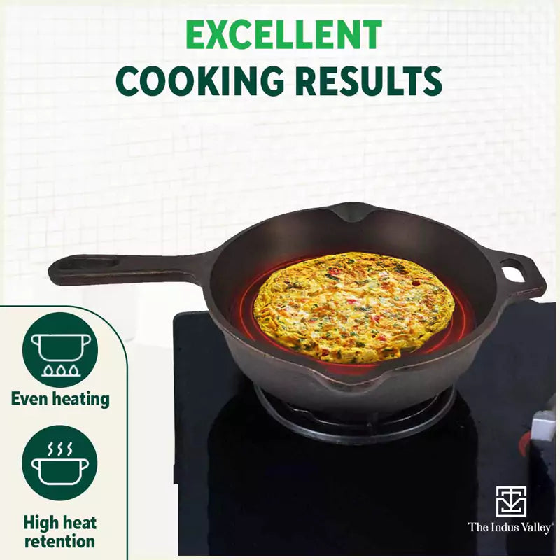The Indus Valley Super Smooth Cast Iron Fry Pan, Silicon Handle, 100% Pure, Toxin-free,Pre-seasoned, Induction, Non-stick, 20.3/25.4cm, 1.3/1.7L, 2.3/ - view 7