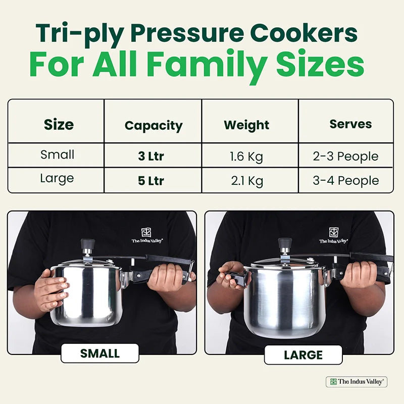 The Indus Valley RapidCuk Tri-ply Stainless Steel Pressure Cooker, Inner Lid, Premium Quality, 3 Layer Thick Body, Heavy Bottom, 100% Safe, ISI Certif - view 2