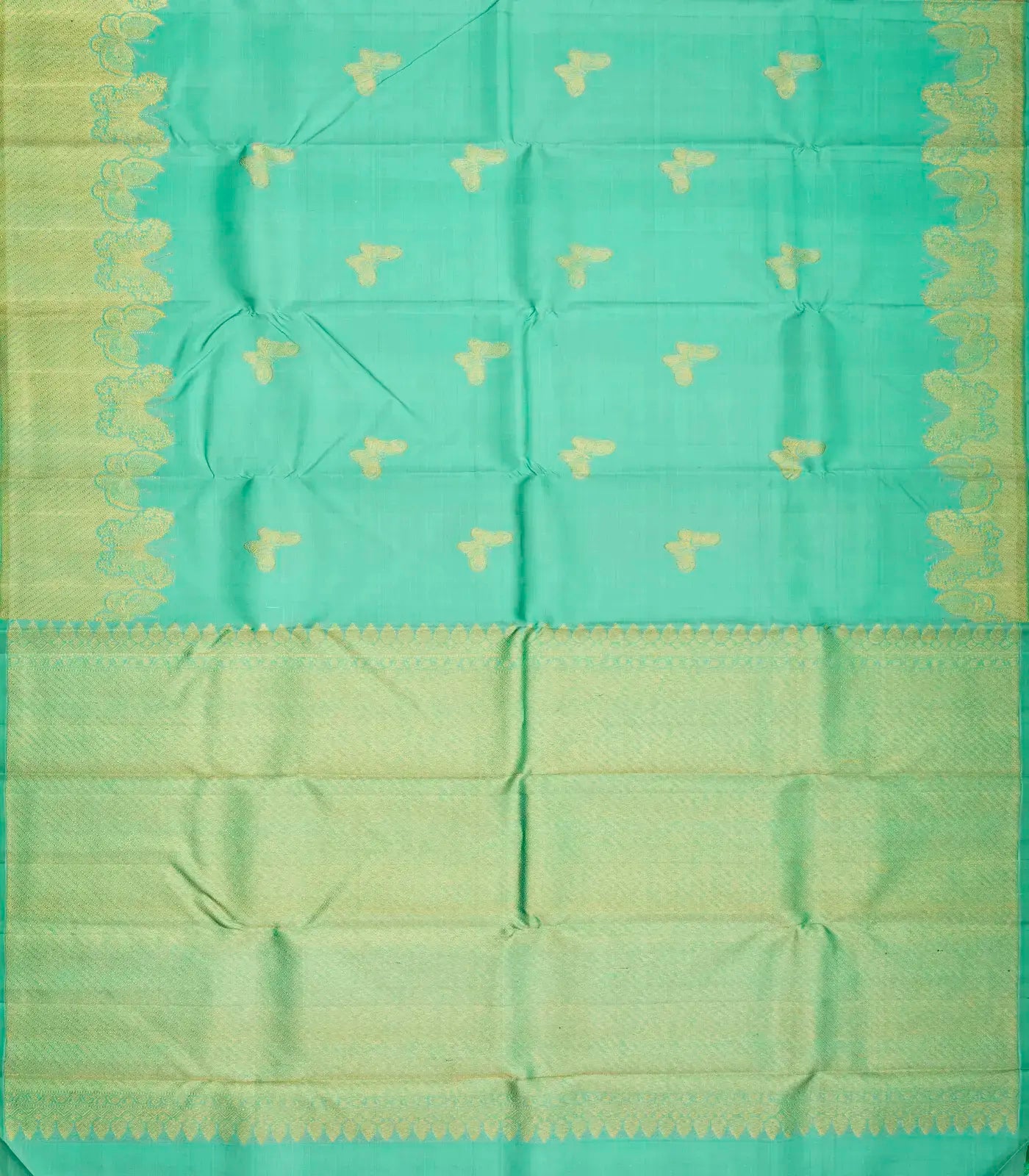 RmKV Aquamarine Handloom Kanchipuram Silk Saree With Butterfly Buttas - view 2