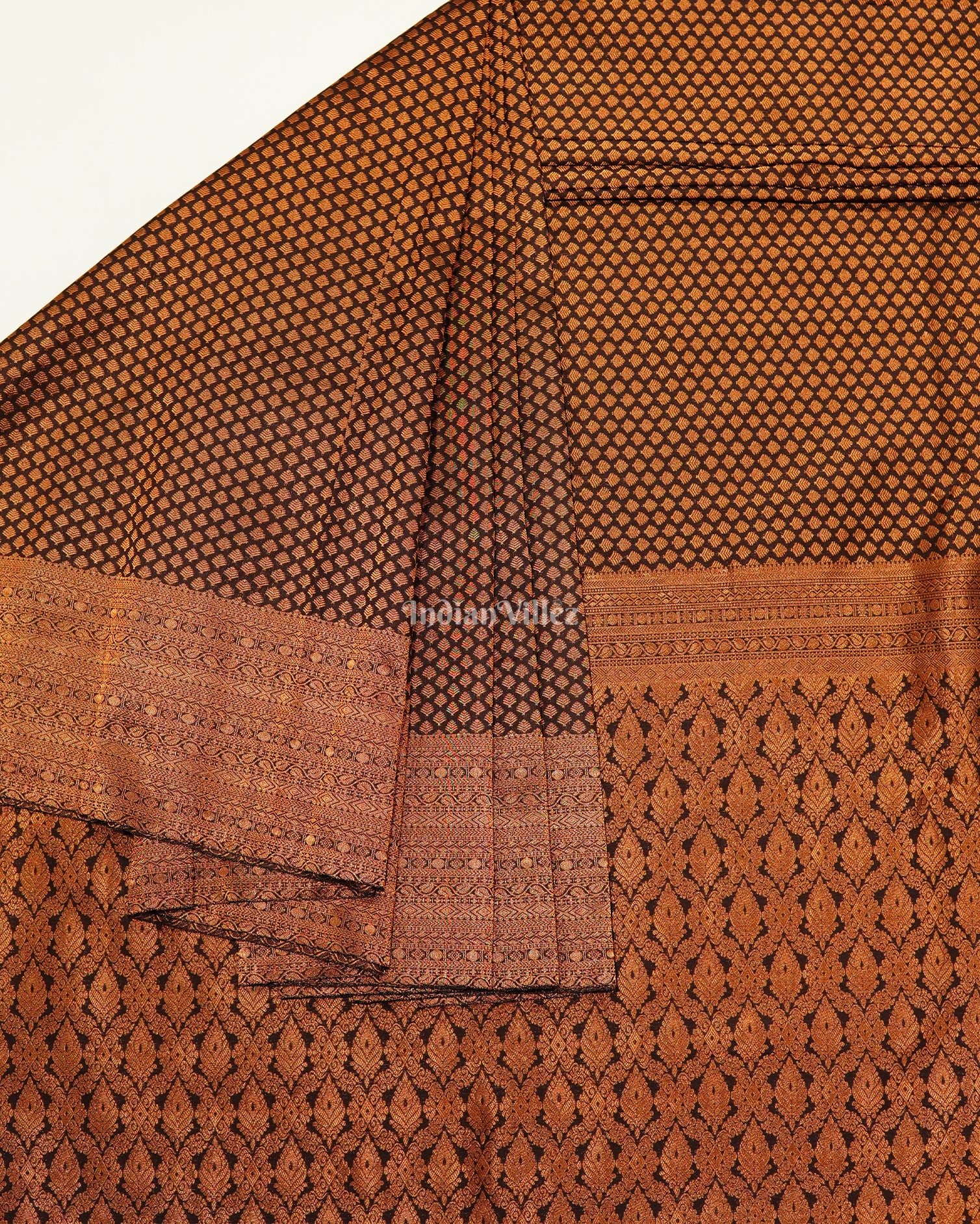 IndianVillèz Copper Black Pure Kanjivaram Silk Saree