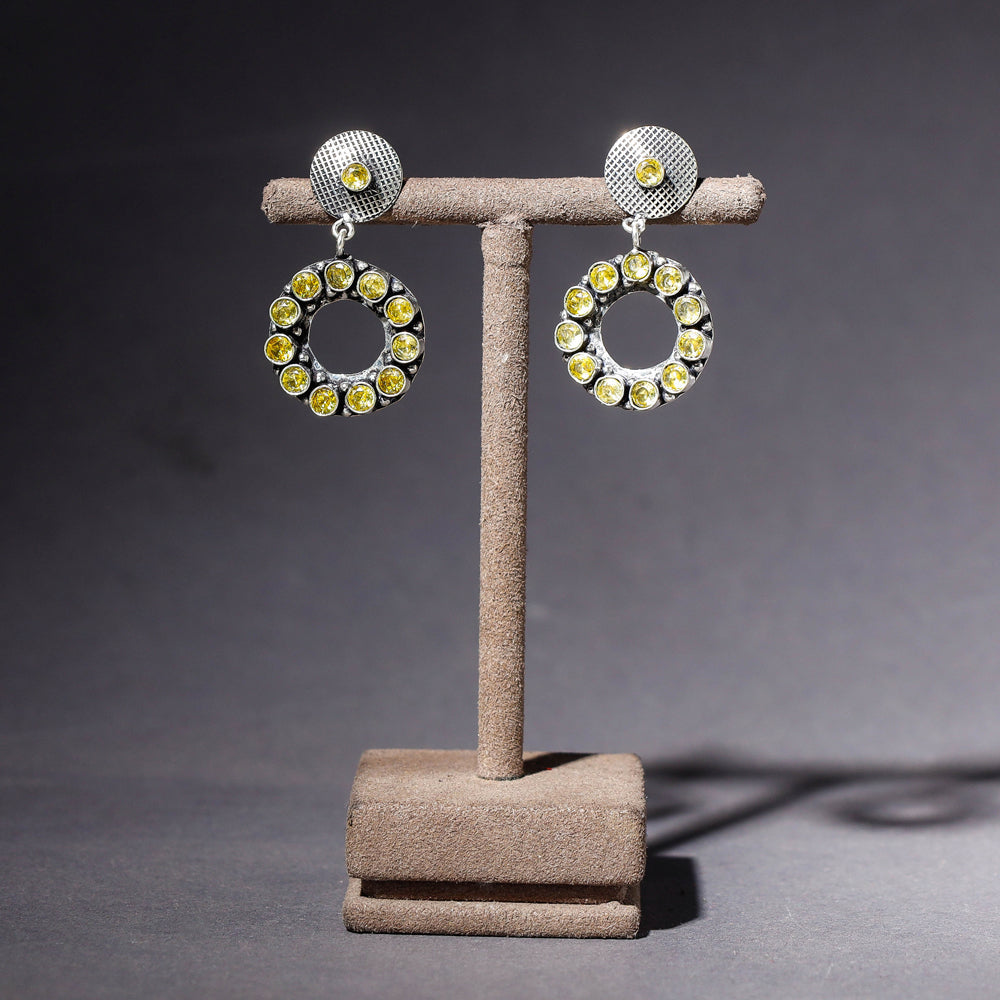 WHITE RIVER STORIES Antique Finish Oxidised German Silver Stone Earrings