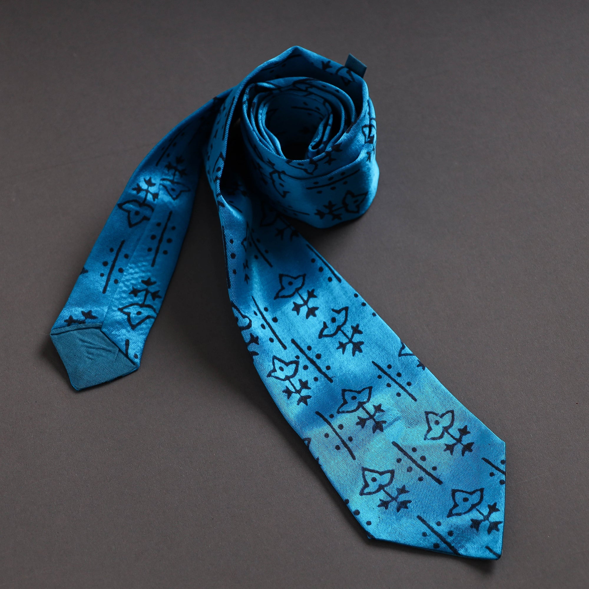 JALPARI Block Printed Mashru Silk Handmade Necktie for Men - view 2