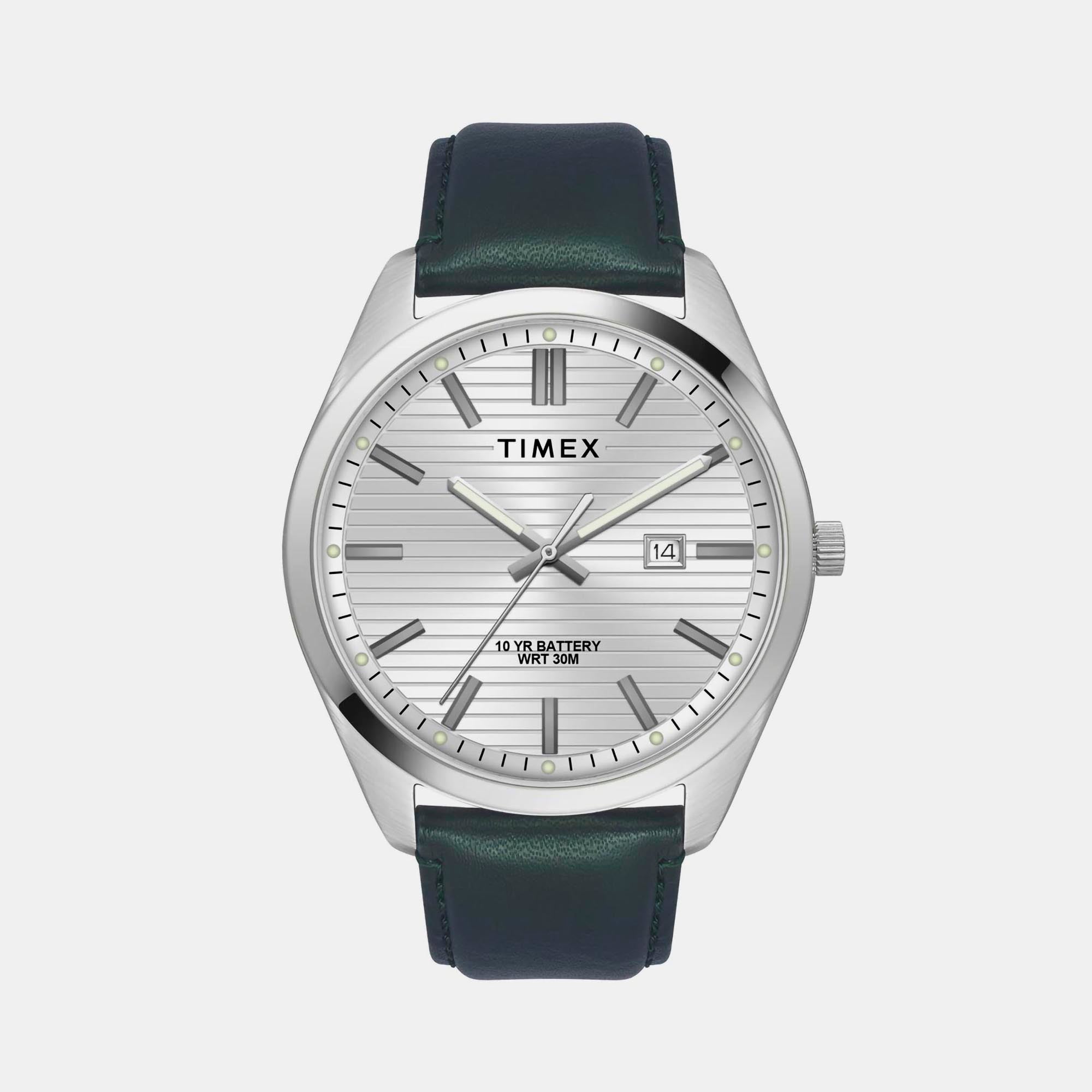 Timex E Class Men Quartz Silver Dial Analog Leather Watch TWTG10407