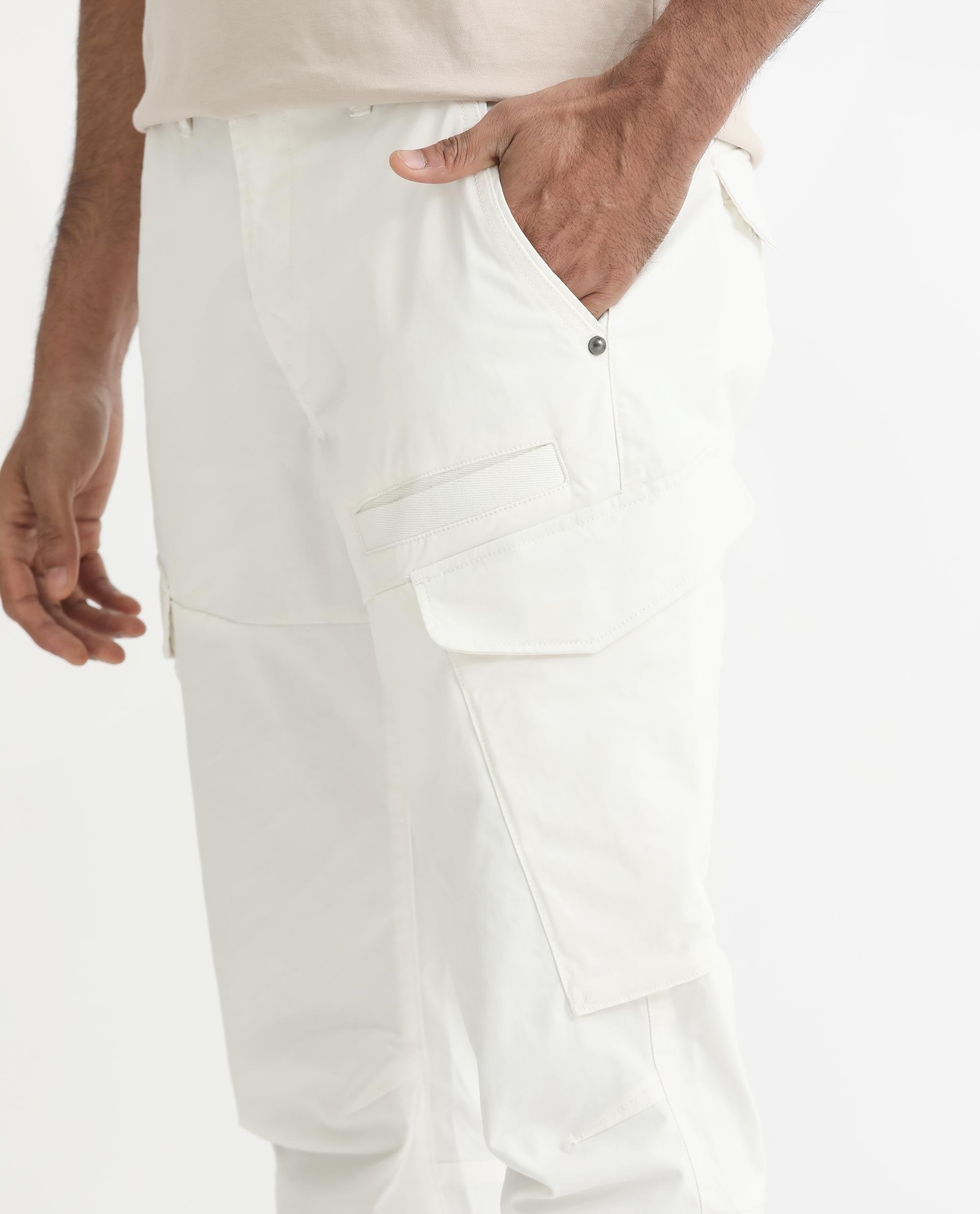 Rare Rabbit Men's Cidar White Mid-Rise Regular Fit Cargo Style Stretch Trouser - view 2