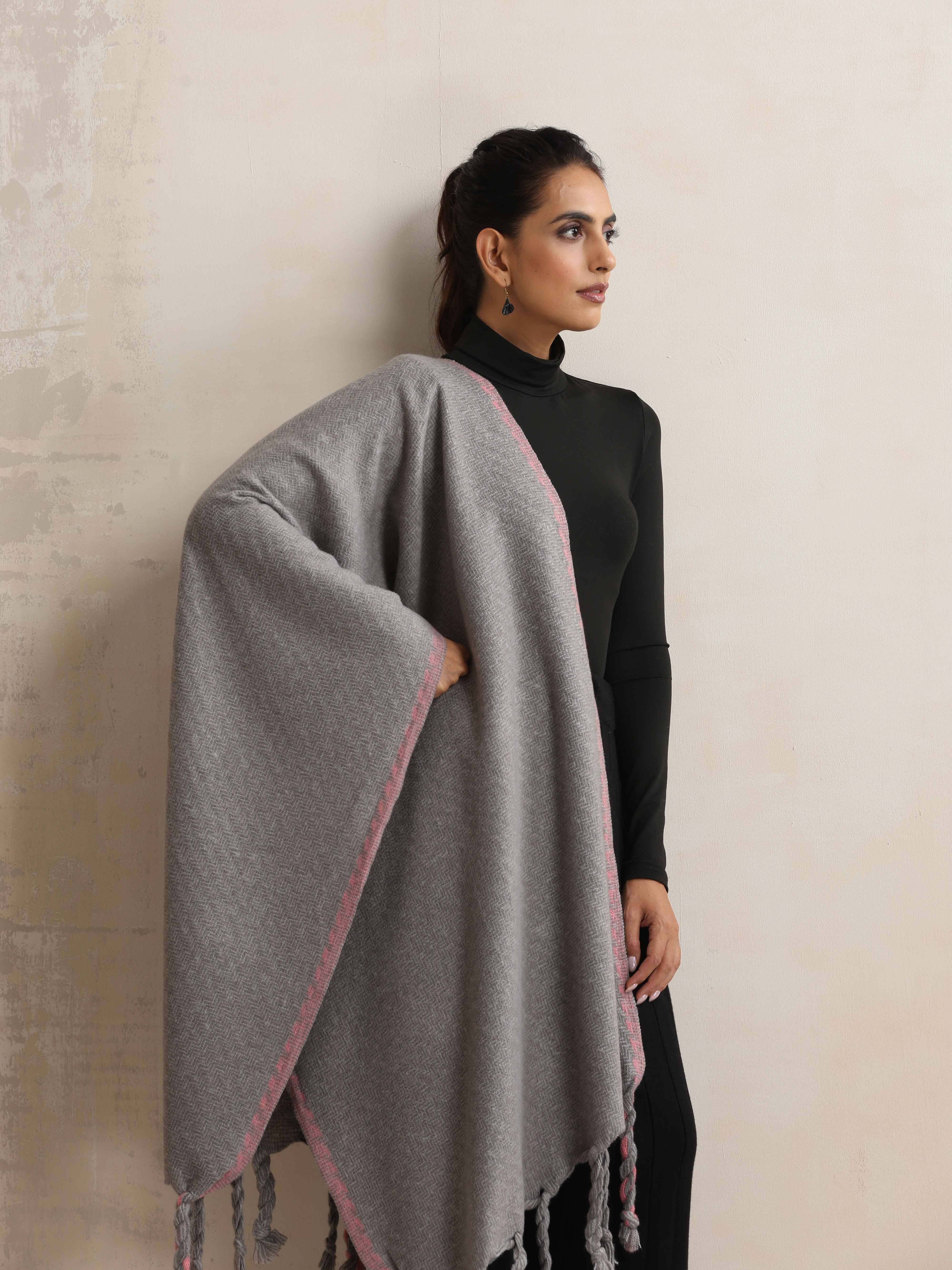 trueBrowns Grey Tassel Woollen Stole - view 2