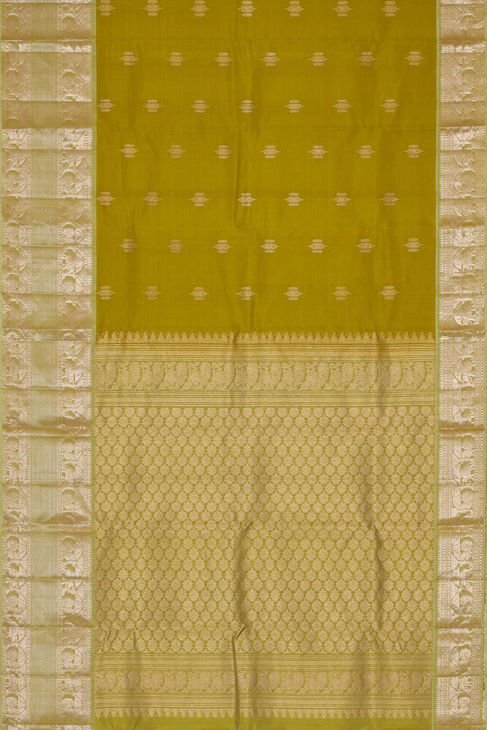 Kalanjali Kanchi Kora Golden Green Brocade Saree - view 3