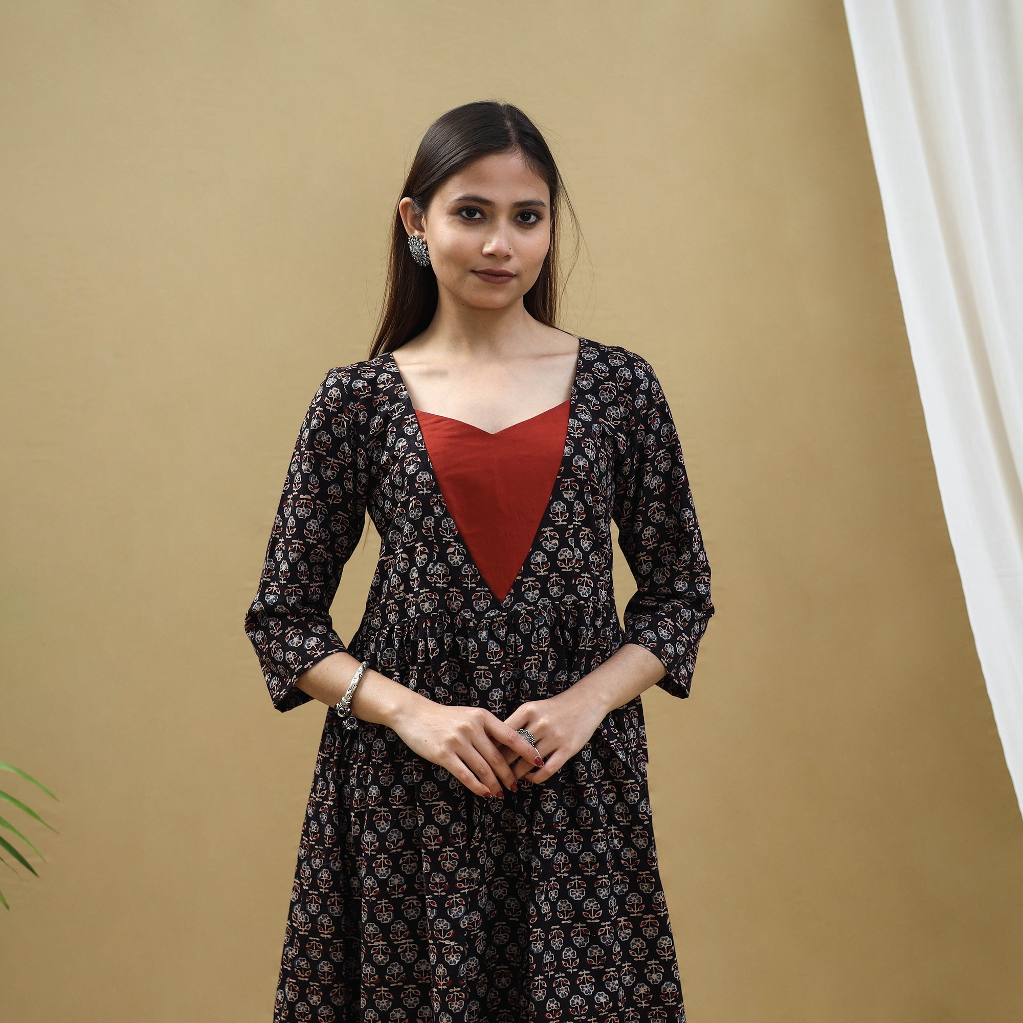 ITOKRI CASUALS Black - Block Print Cotton Flared Ajrakh Dress 10 - view 2