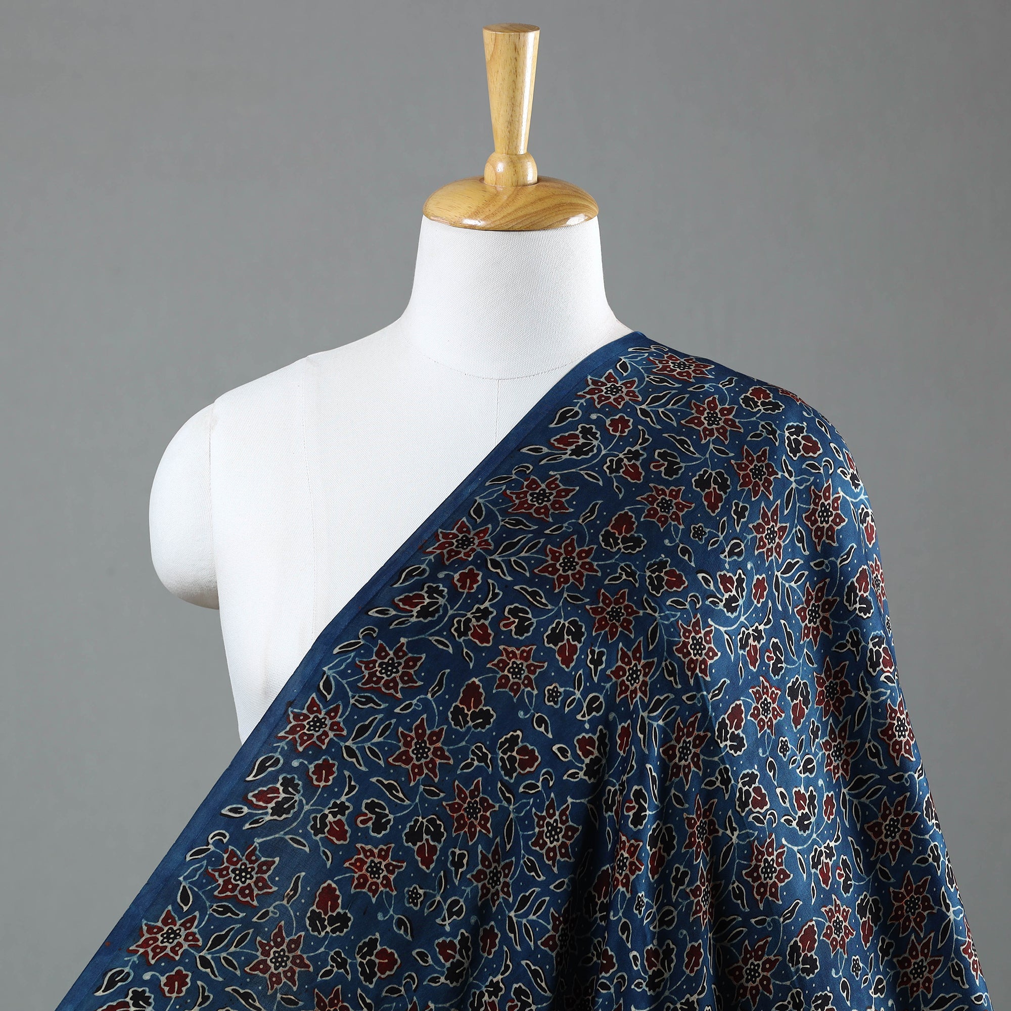 RIYAZ ABDULMAJID KHATRI - AJRAKH Blue - Ajrakh Hand Block Printed Modal Silk Fabric 03