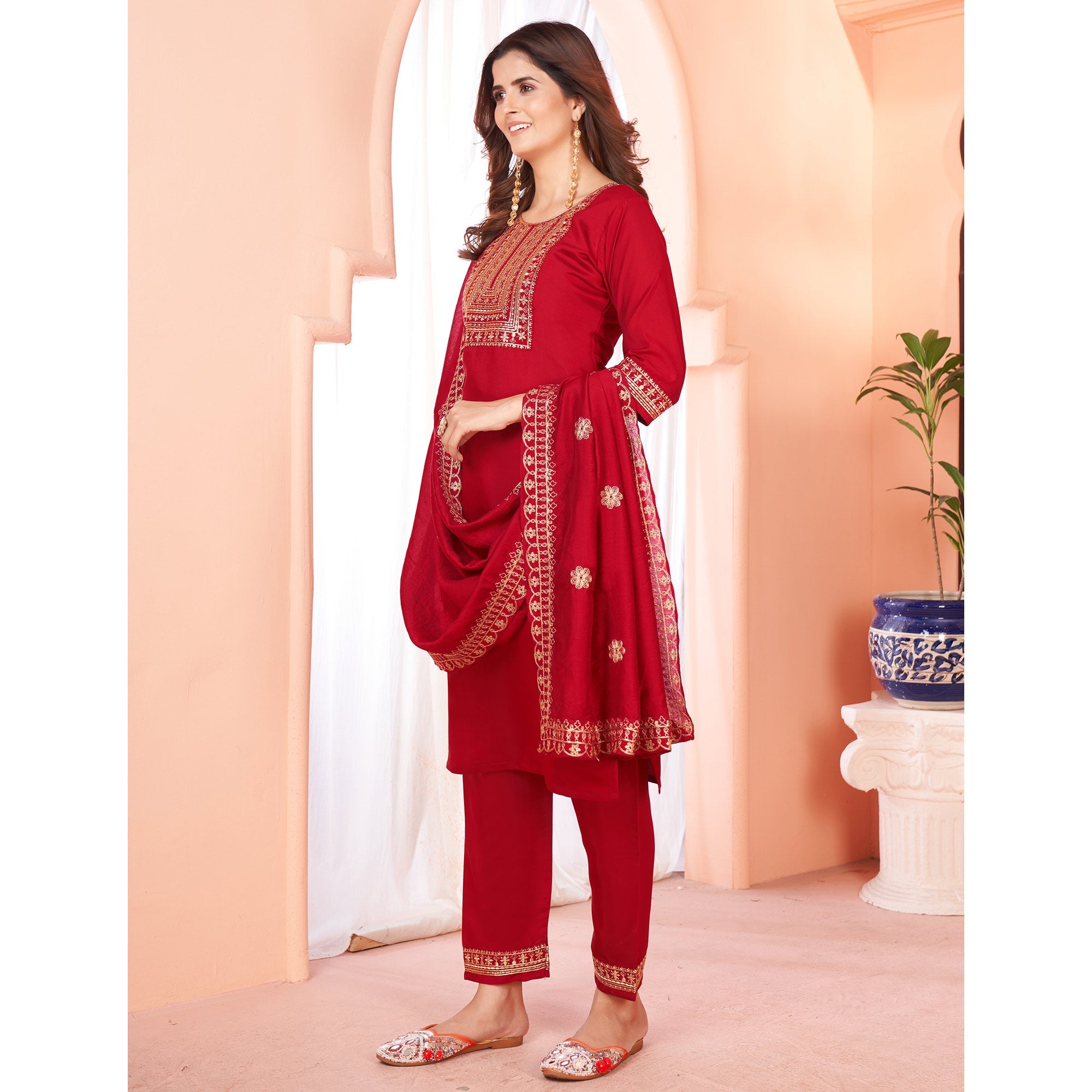 Peachmode Seller Maroon Sequins Embroidered Viscose Salwar Suit - view 4