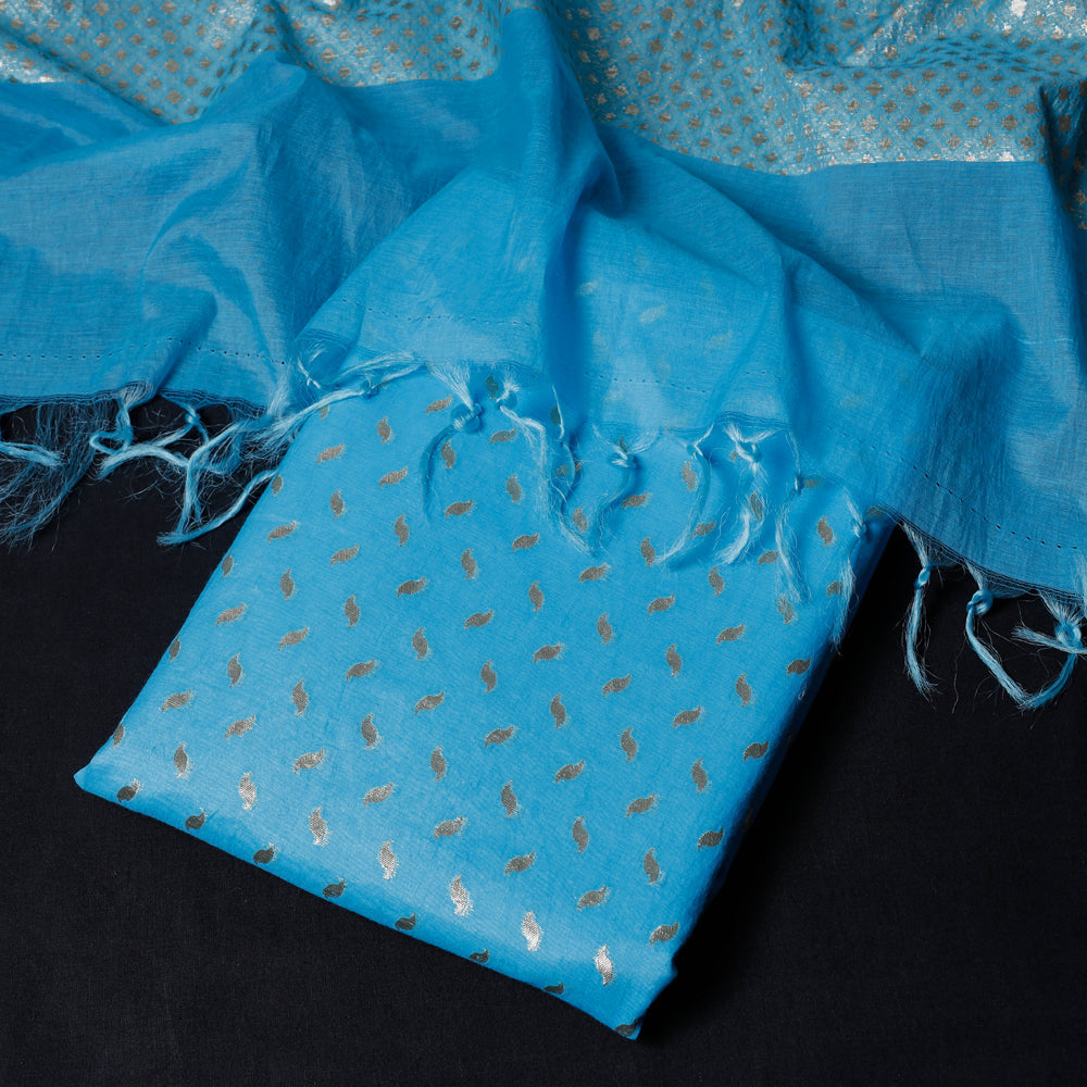 BANARASI BY MAQBUL HASAN Blue - 2pc Cotton x Viscose Zari Banarasi Dress Material - view 2