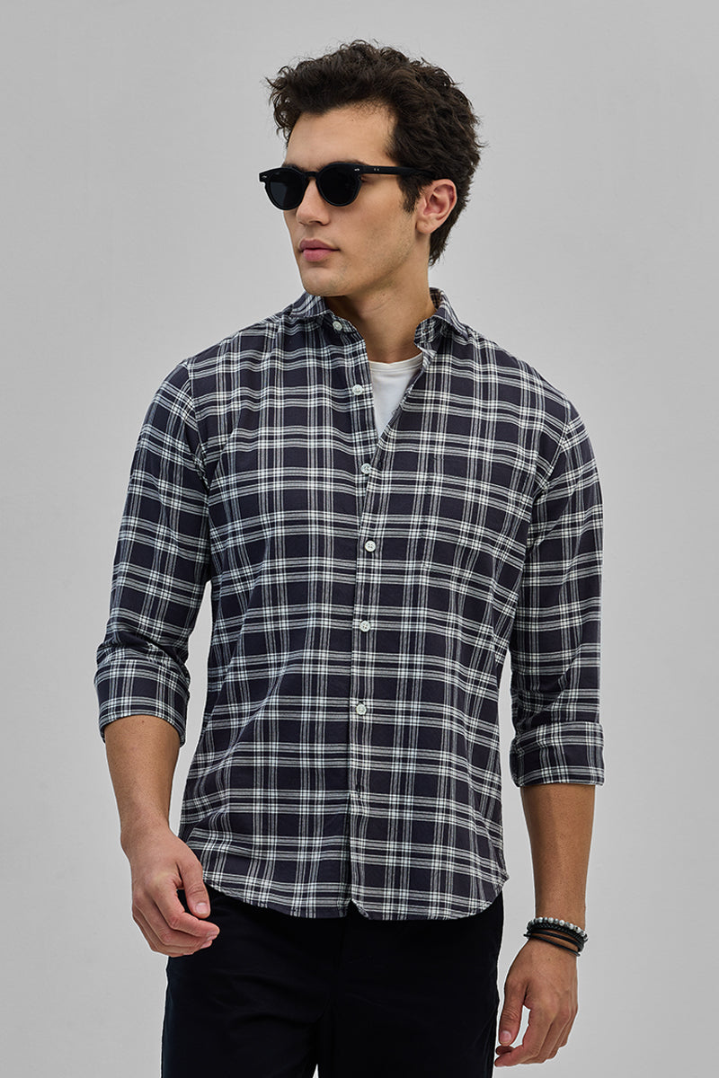 SNITCH Navy Gingham Slim Fit Shirt