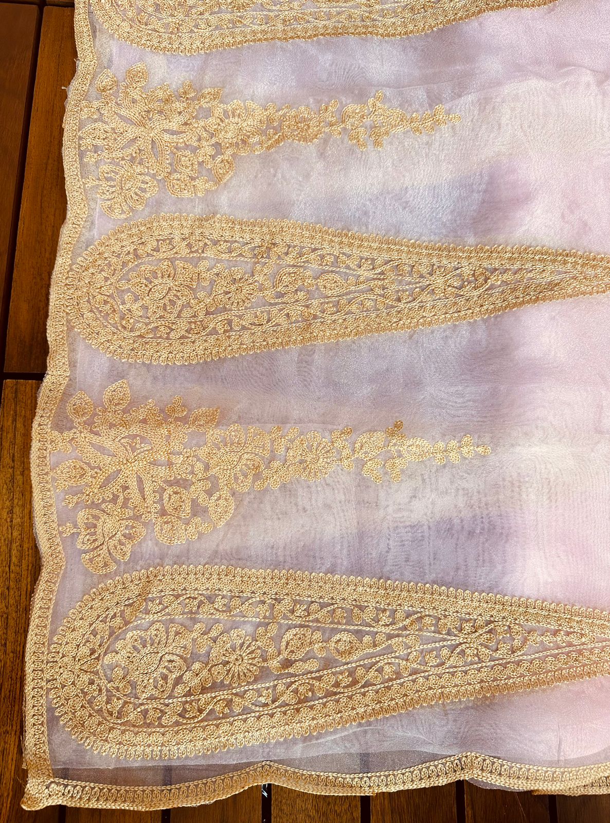 ClothsVilla Baby Pink Semi-Pure Organza Saree with Exquisite Lucknowi Work & Matching Blouse - view 8