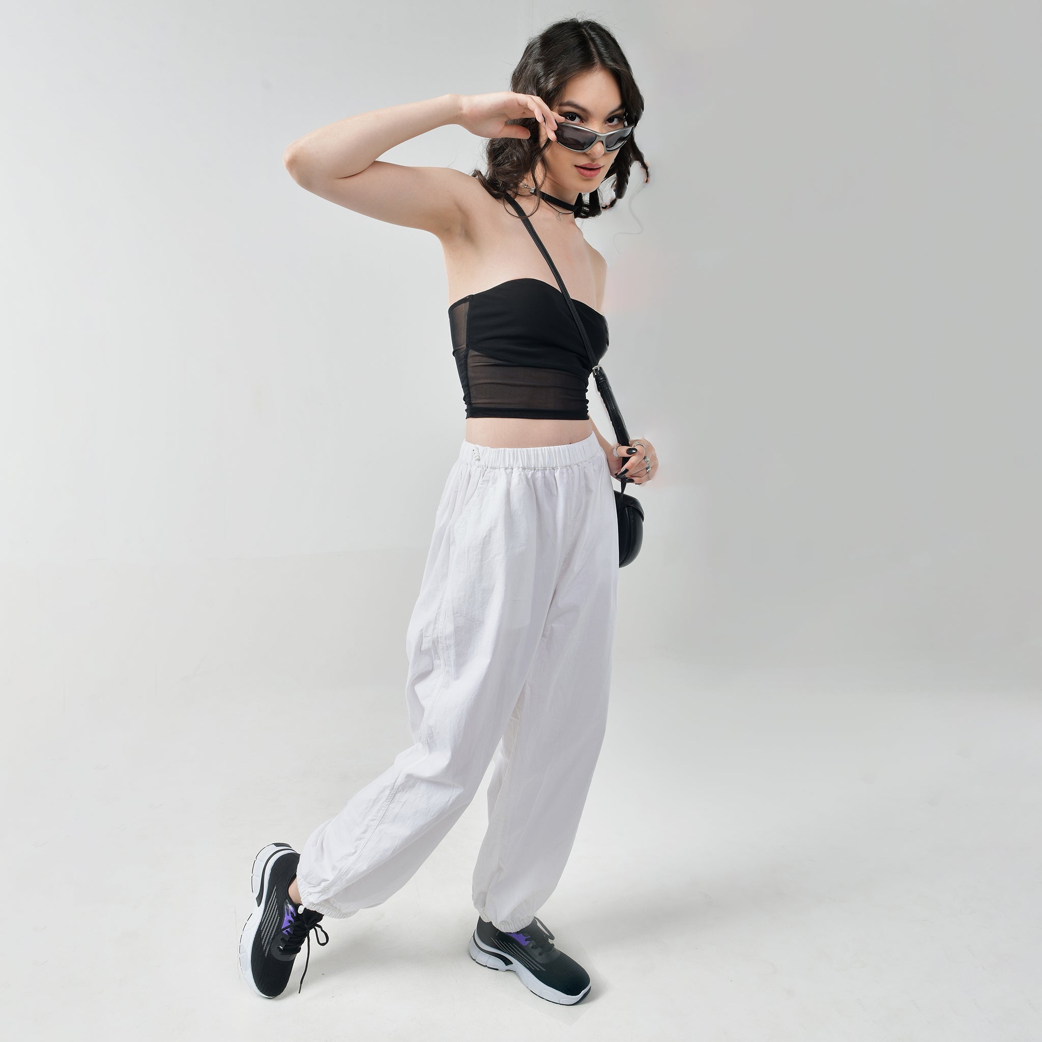 I Z F Black Tube Top & White Parachute Pants - view 3