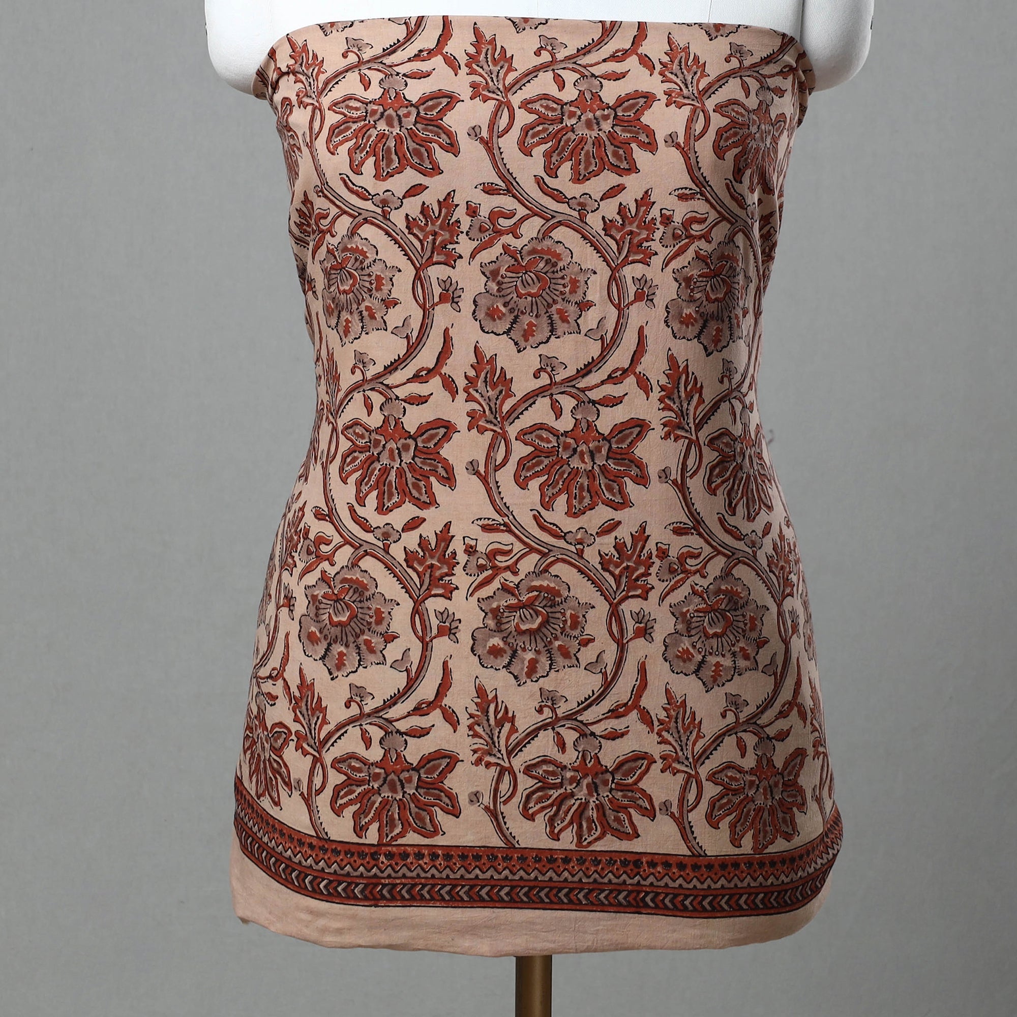 AJRAKH BY JABBAR KHATRI Brown - Kutch Block Print Cotton 3pc Ajrakh Dress Material 02 - view 3
