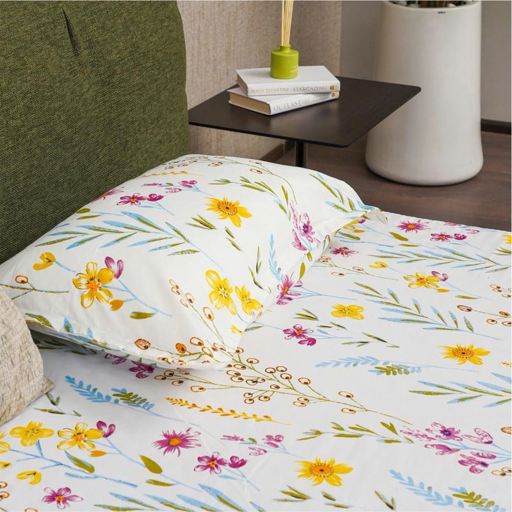 Urban Space -Home Furnishing Store Serene Collection - Breathable 200 TC 100% Pure Cotton Single Bedsheet with Pillow Cover, France- Yellow - view 3
