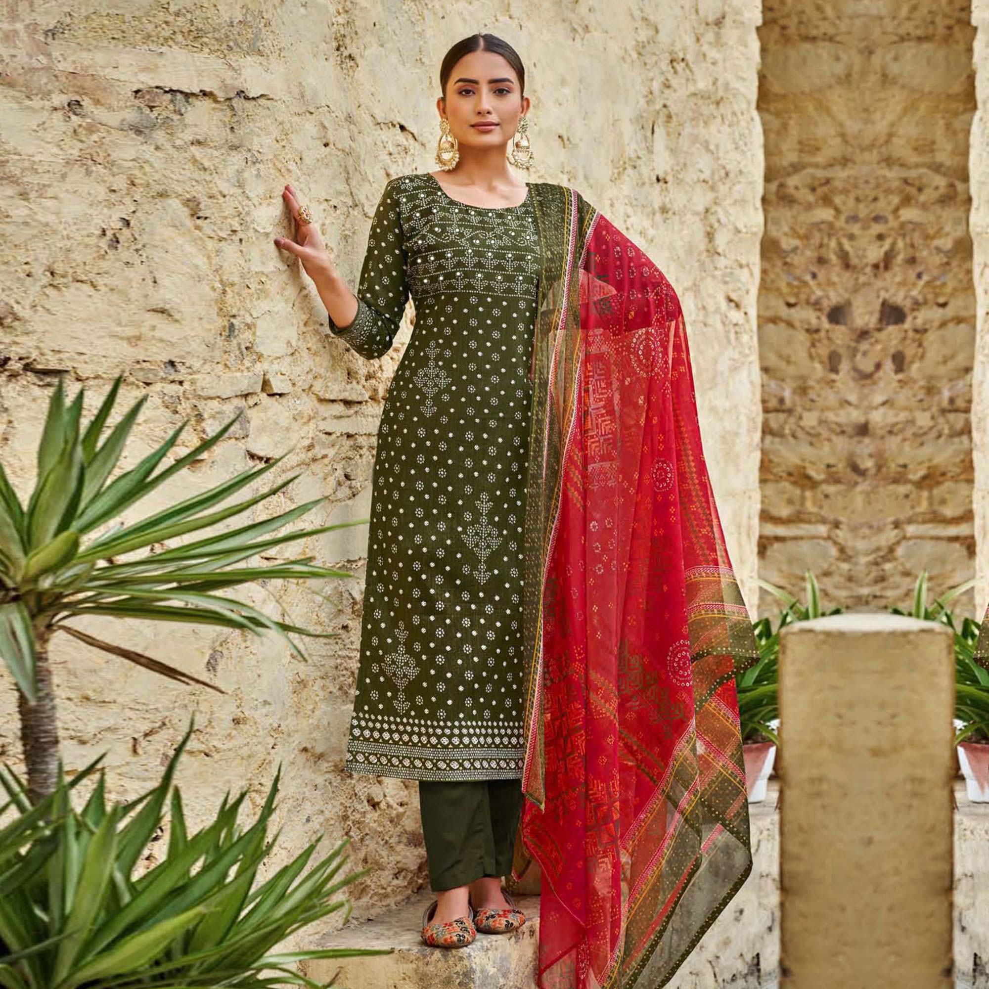Green suits – BlackTree green-printed-pure-cotton-suit
