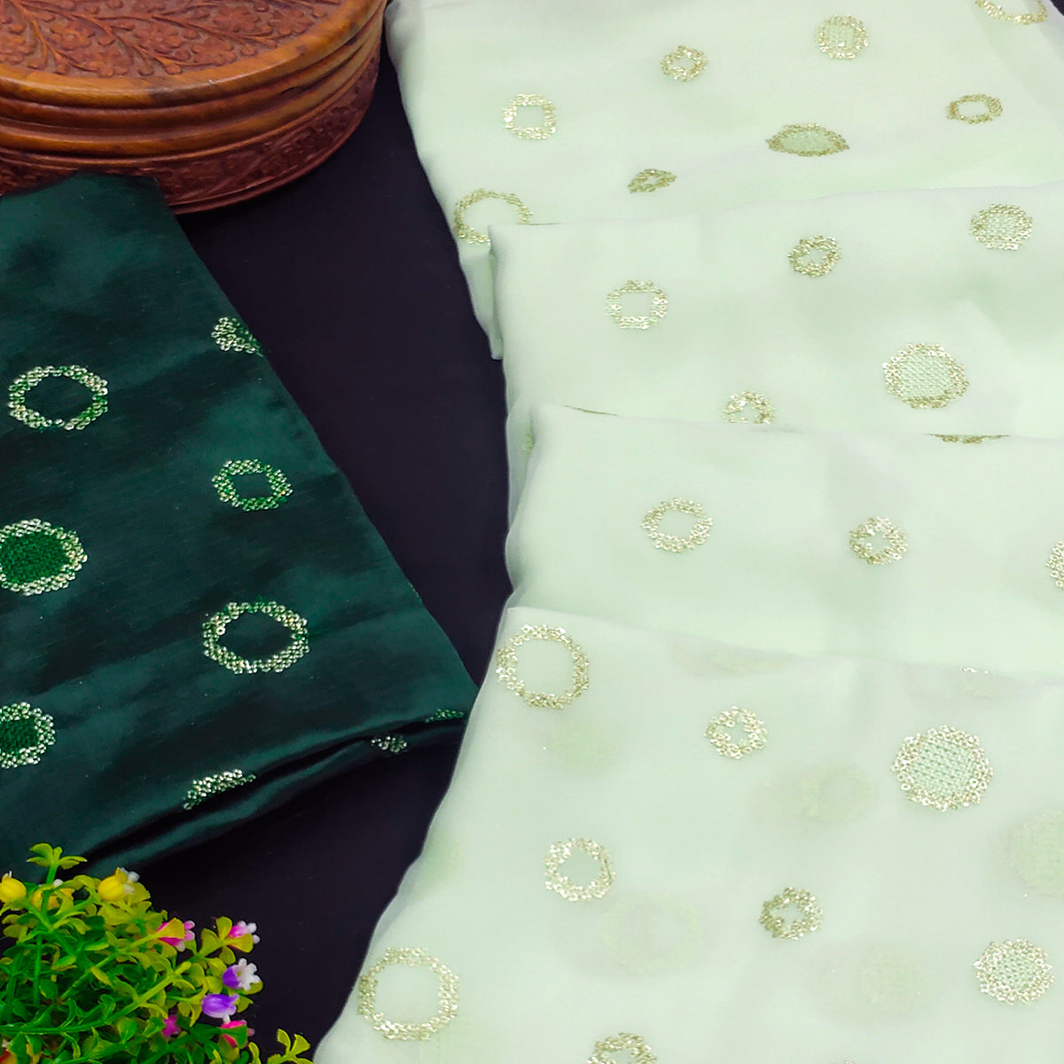 BlackTree green-embroidered-georgette-saree-4 - view 2
