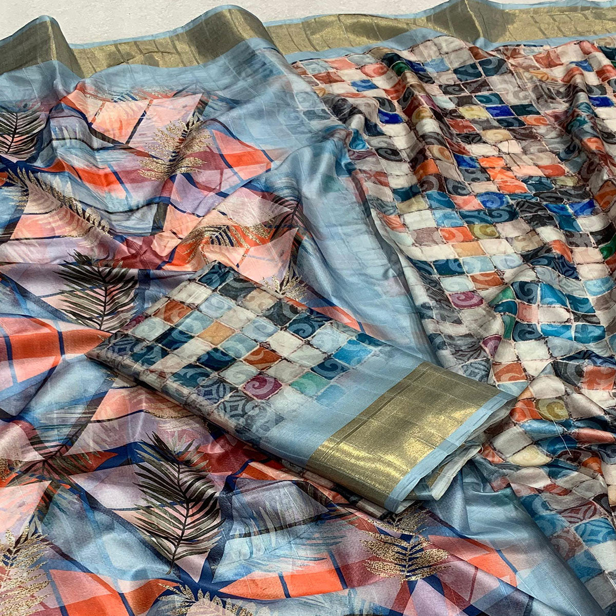 Peachmode Multicolor Digital Printed Tussar Silk Saree - view 2