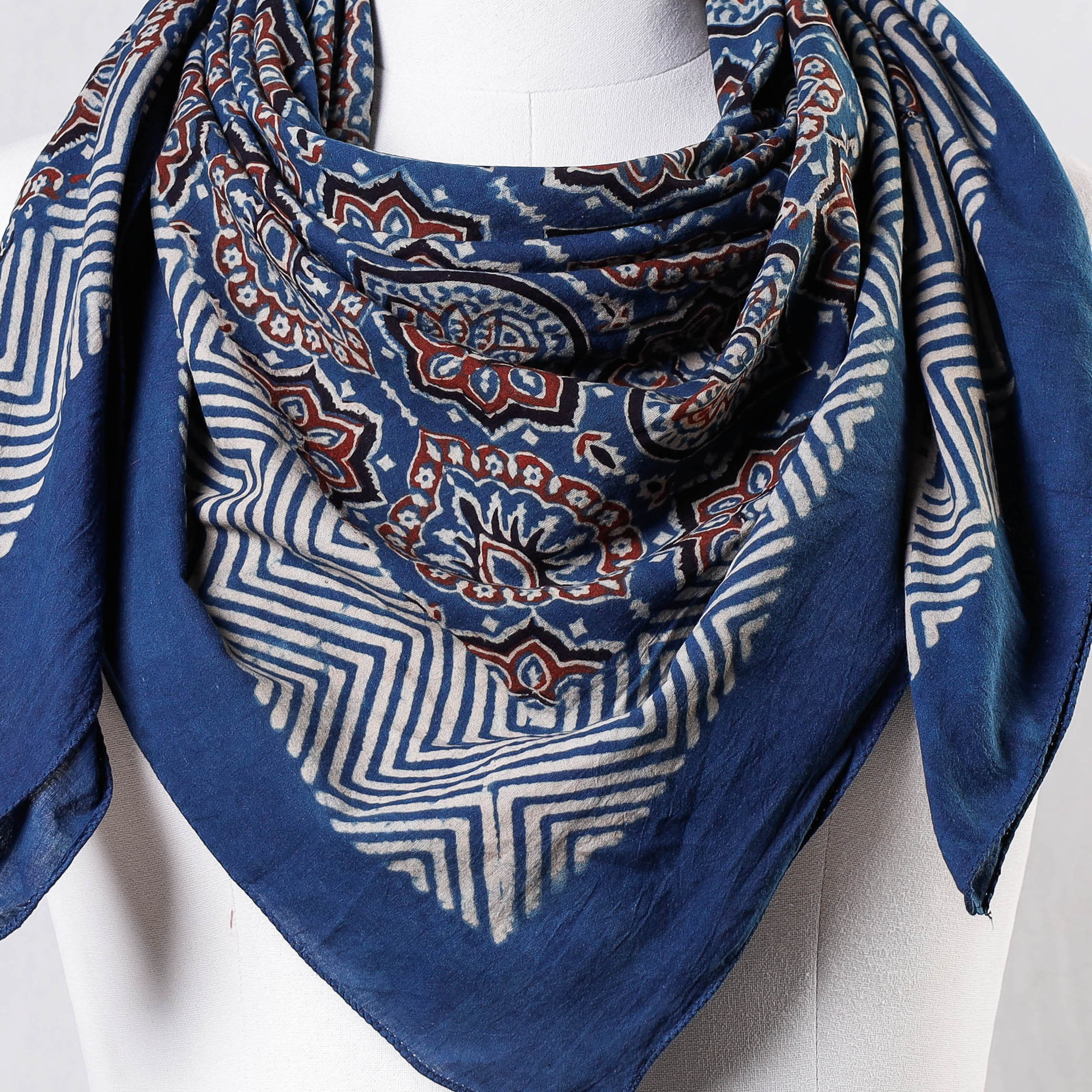 KACHCHH JI CHHAAP Blue - Ajrakh Block Printing Cotton Scarf from Kutch - view 3