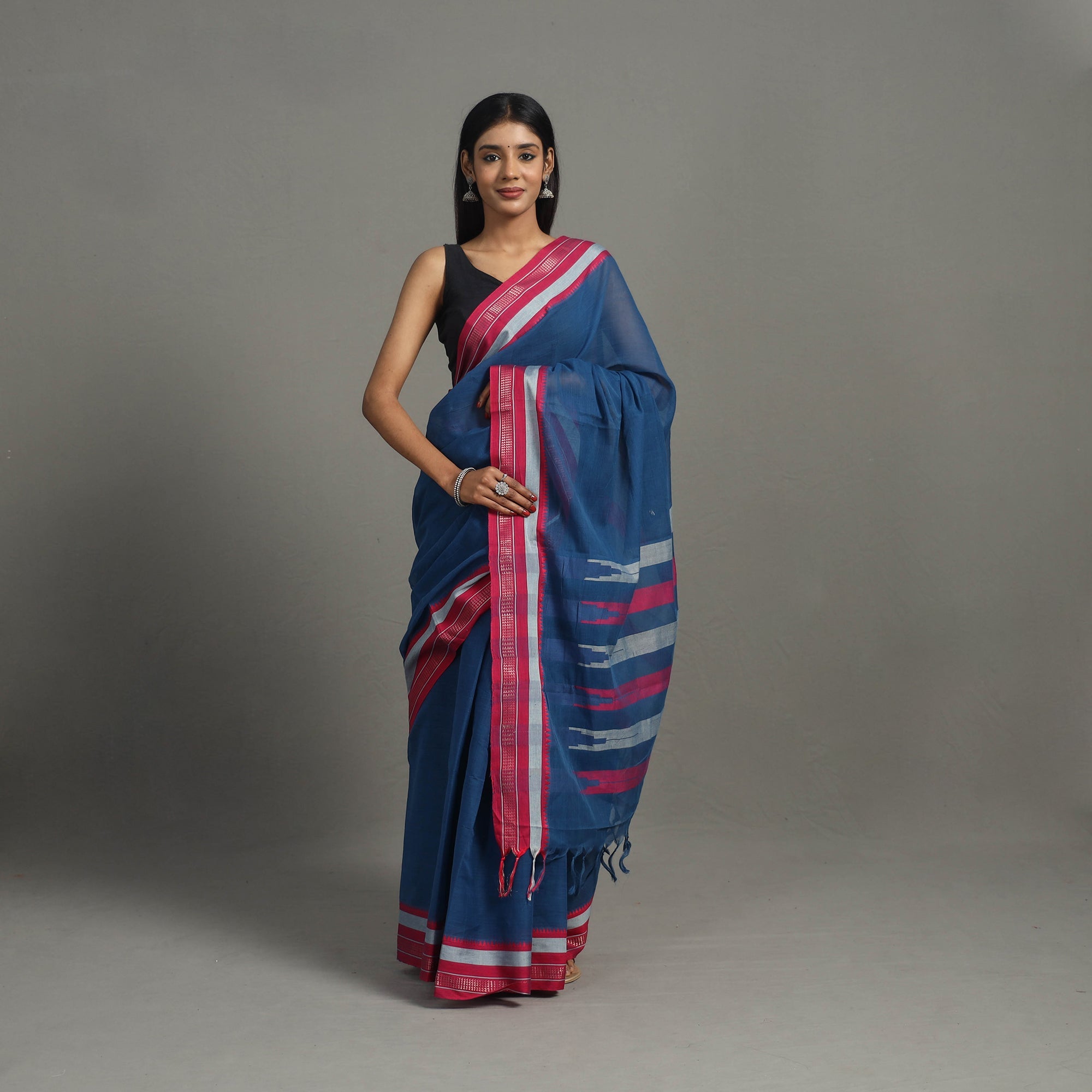 CREYO Blue - Cresendo Cotton Handloom Saree 04
