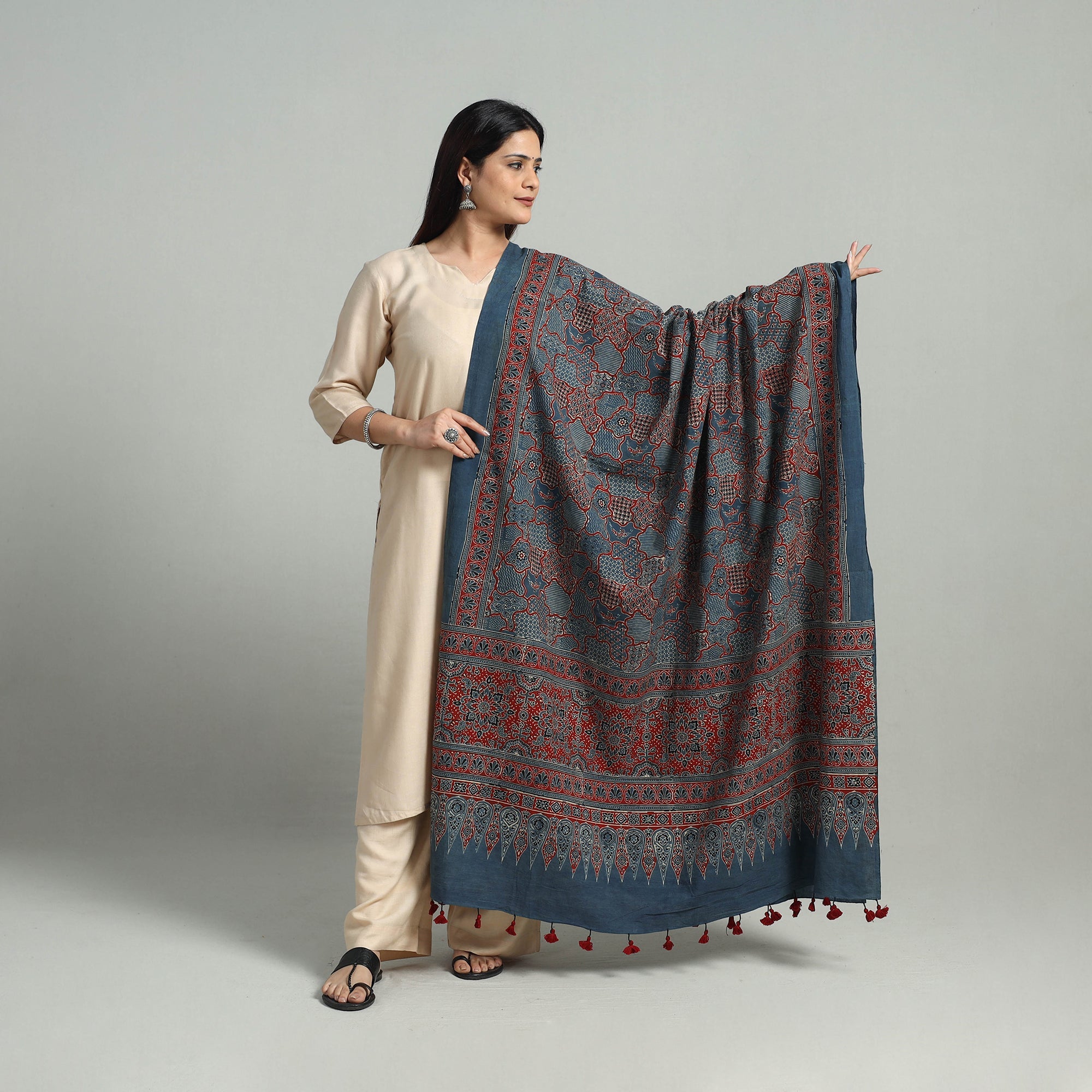 AJRAKH BY SUFIYAN ISMAIL KHATRI Blue - Hand Block Printed Cotton Ajrakh Dupatta 26