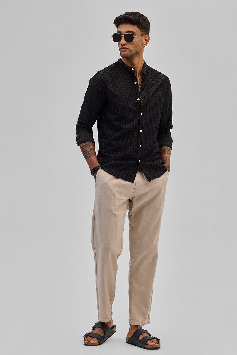 SNITCH Black Textured Mandarin Shirt - view 3