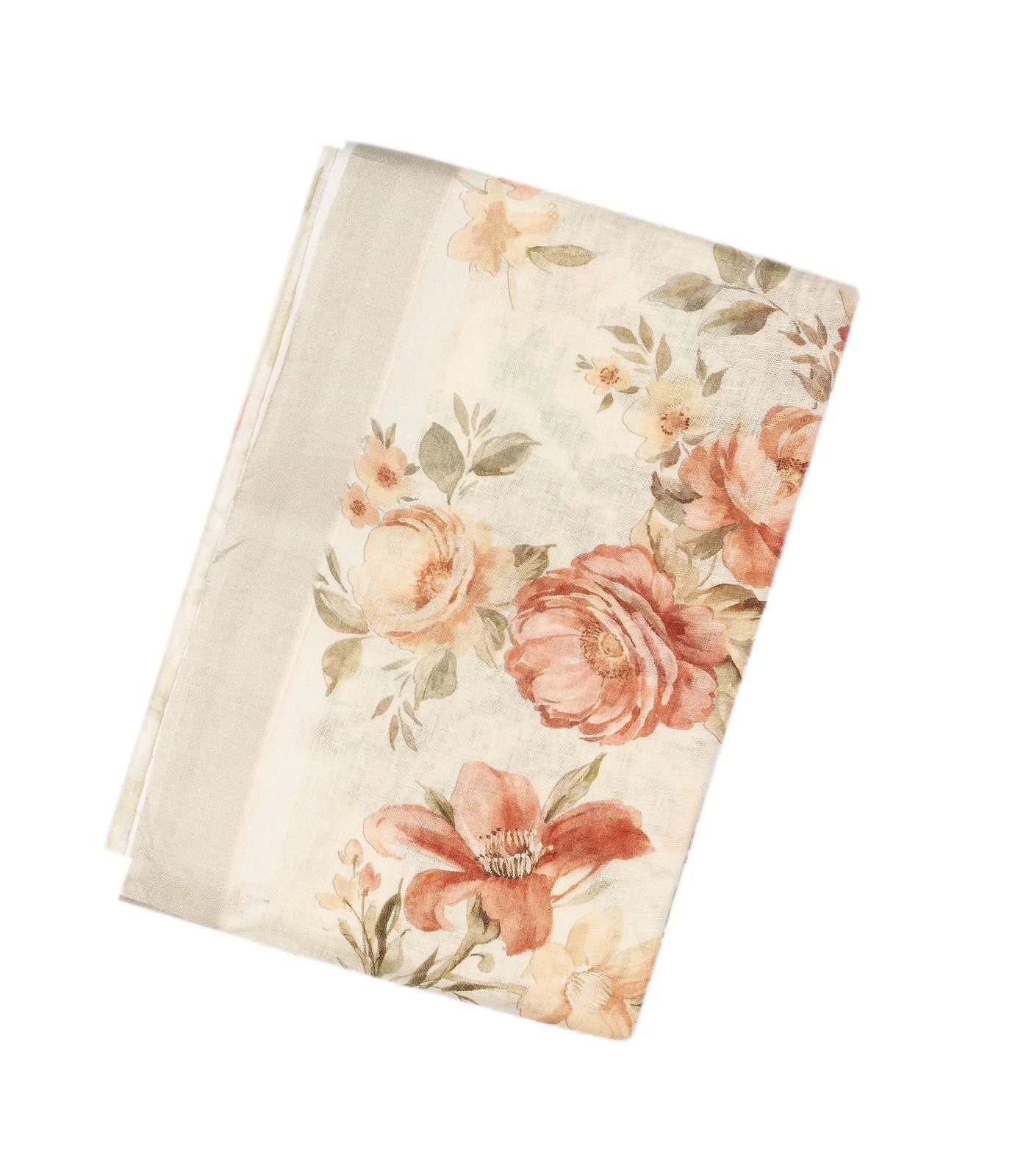 RmKV Taupe Handloom Linen Saree With Printed Floral Motifs